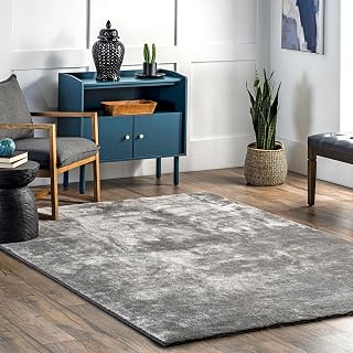 nuLOOM Loni Dark Grey Solid Washable Area Rug, 4' x 6' | Nuloom Loni Solid 4' x 6' Machine Washable Shag Area Rug for Living Room Bedroom Dining Room Nursery, Dark Grey
