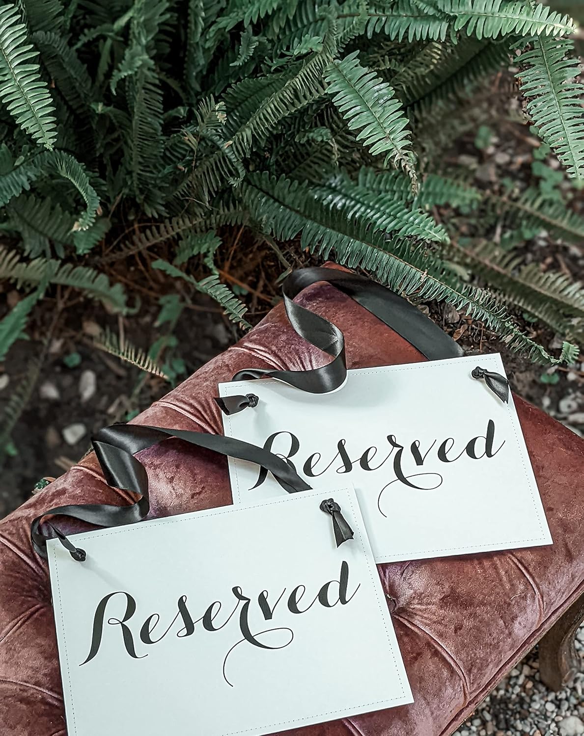 Ritzy Rose Reserved Chair Sign - Set of Two - For Wedding or Event Seating Arrangement - 11x8.5 in Decorative Sign Tailored with Your Preferred Paper, Ribbon and Font Color