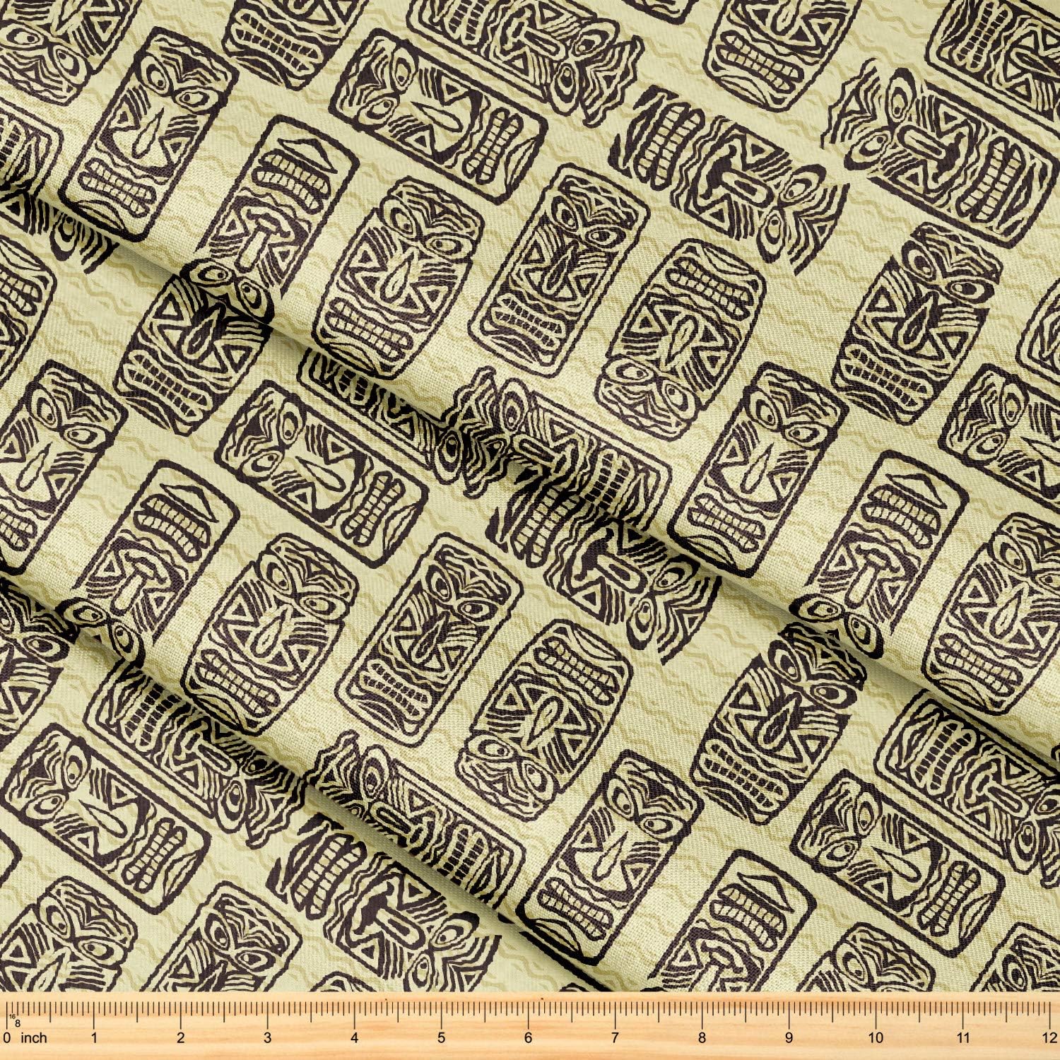 Fabric by The Yard [ 58" inches x 5 Yards ] Decorative Fabric for Sewing Quilting Apparel Crafts Home Decor Accents (Tiki Mask Pattern)