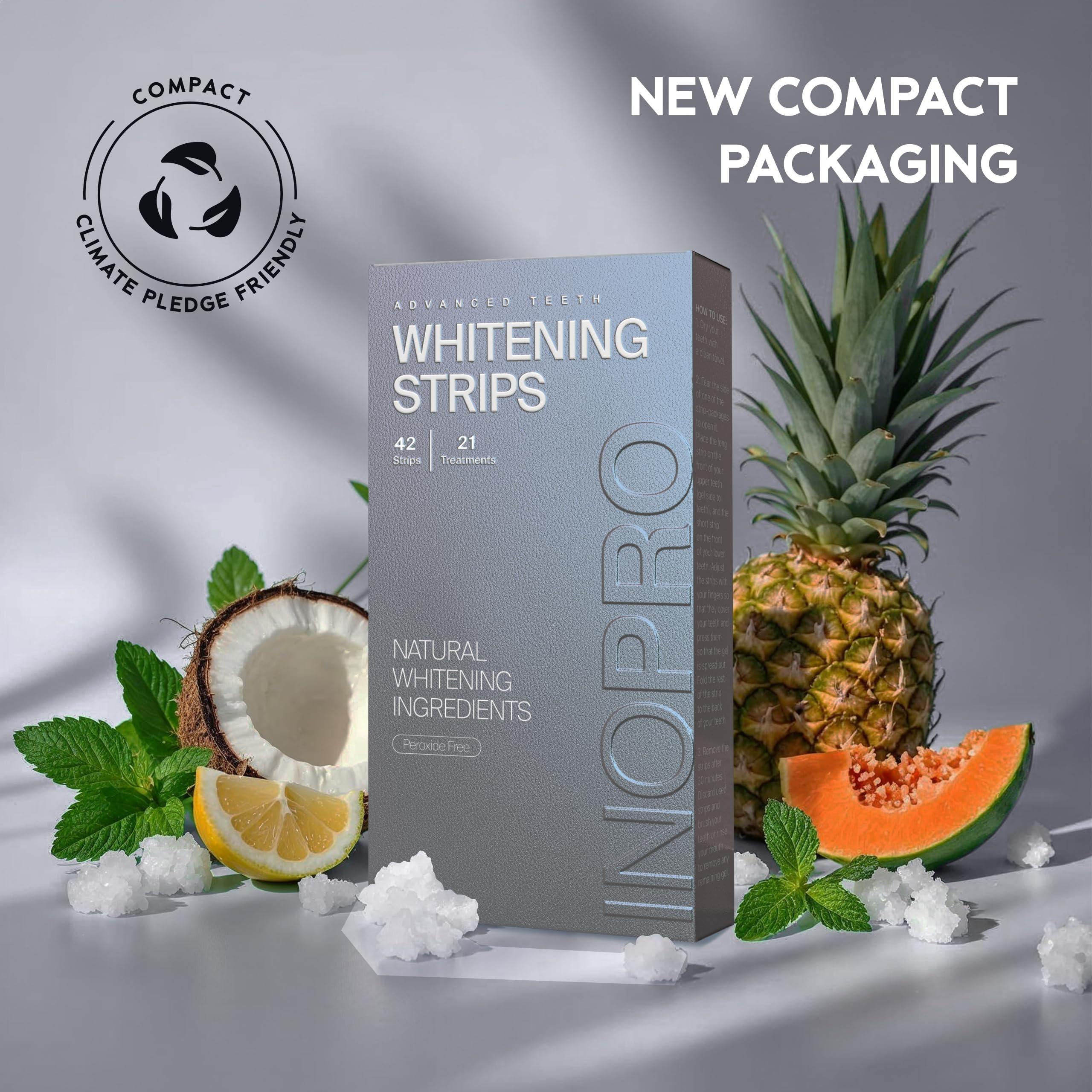 InoPro Natural Teeth Whitening Strips Kit 14 Treatments - Sensitive Teeth Whitener, Peroxide Free with Papain, Bromelain, Coconut Oil, White Strips for Teeth Whitening (28 Strips): 42 Count (Pack of 1)