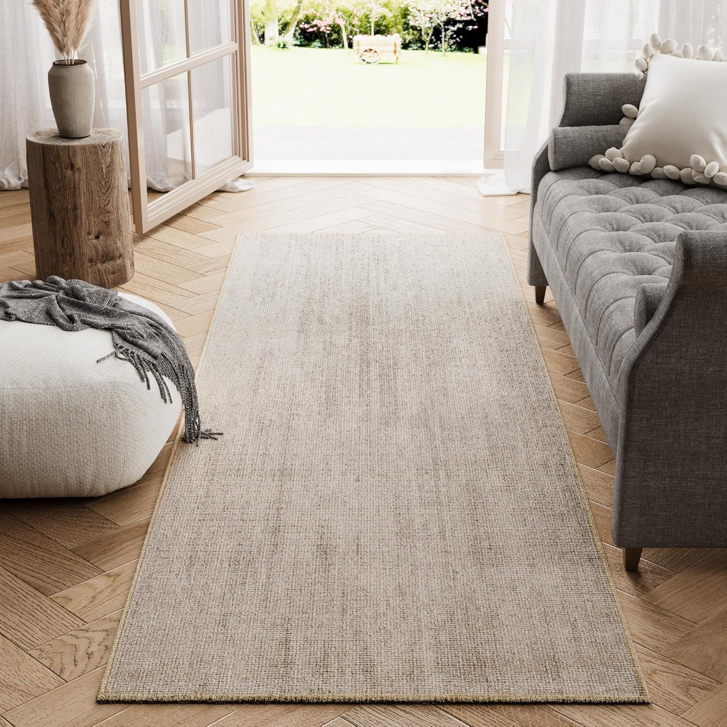 jinchan modern runner rug 2x5 washable hallway rug grid runner indoor floor cover geometric contemporary non slip soft carpet for kitchen bedroom laundry room home office ivory