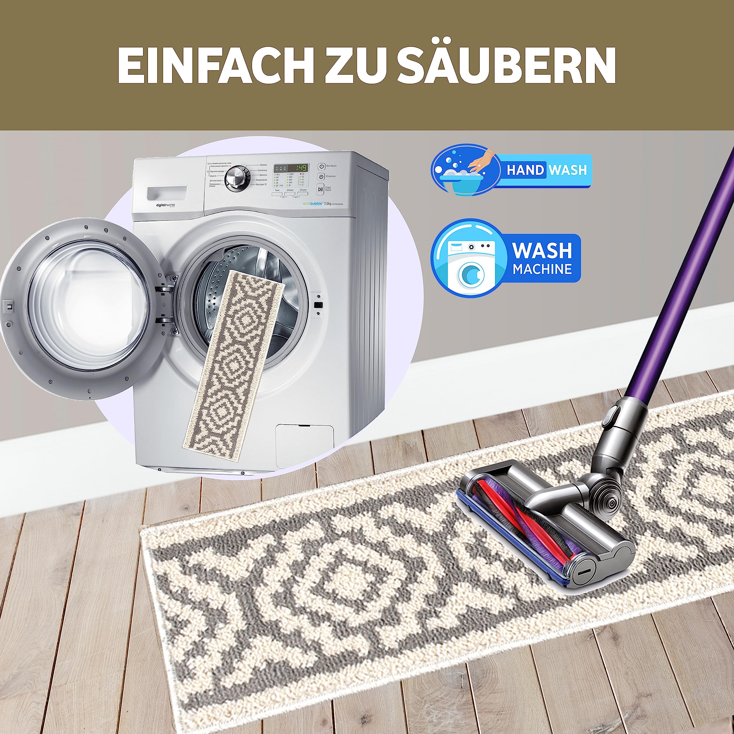 Maty na schody – maty na schody wewnątrz, zestaw 15 sztuk, 71 x 21 cm, duże, miękkie, z antypoślizgowym spodem | nowoczesne dywaniki, bardzo grube, 1 cm, wygodne uczucie dla stóp