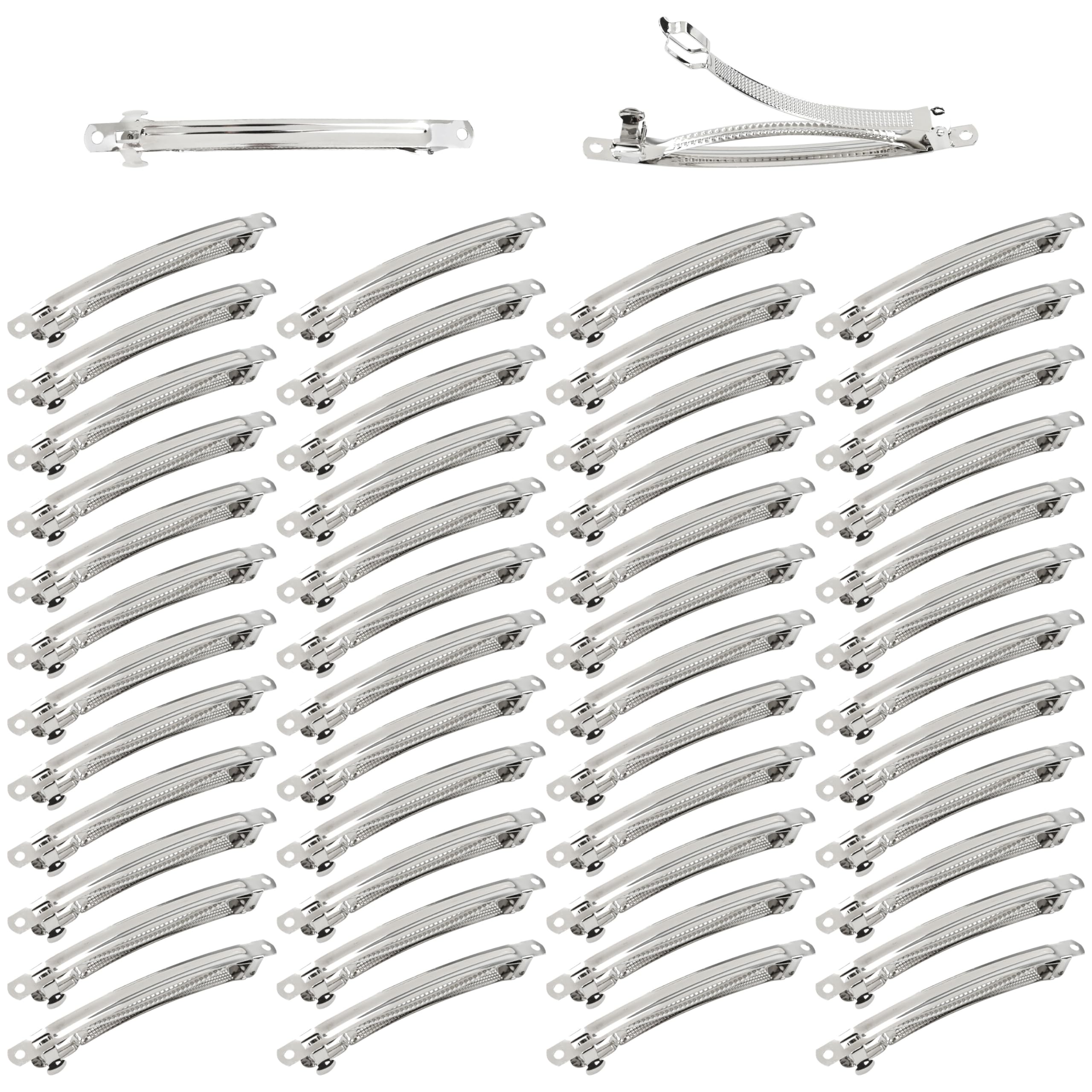 Dizila 50 Pack 10cm/4 Inch Plain Blank Silver Metal DIY Craft French Barrettes Automatic Spring Snap Hair Clips Clasps Accessories for Women Girls Teens