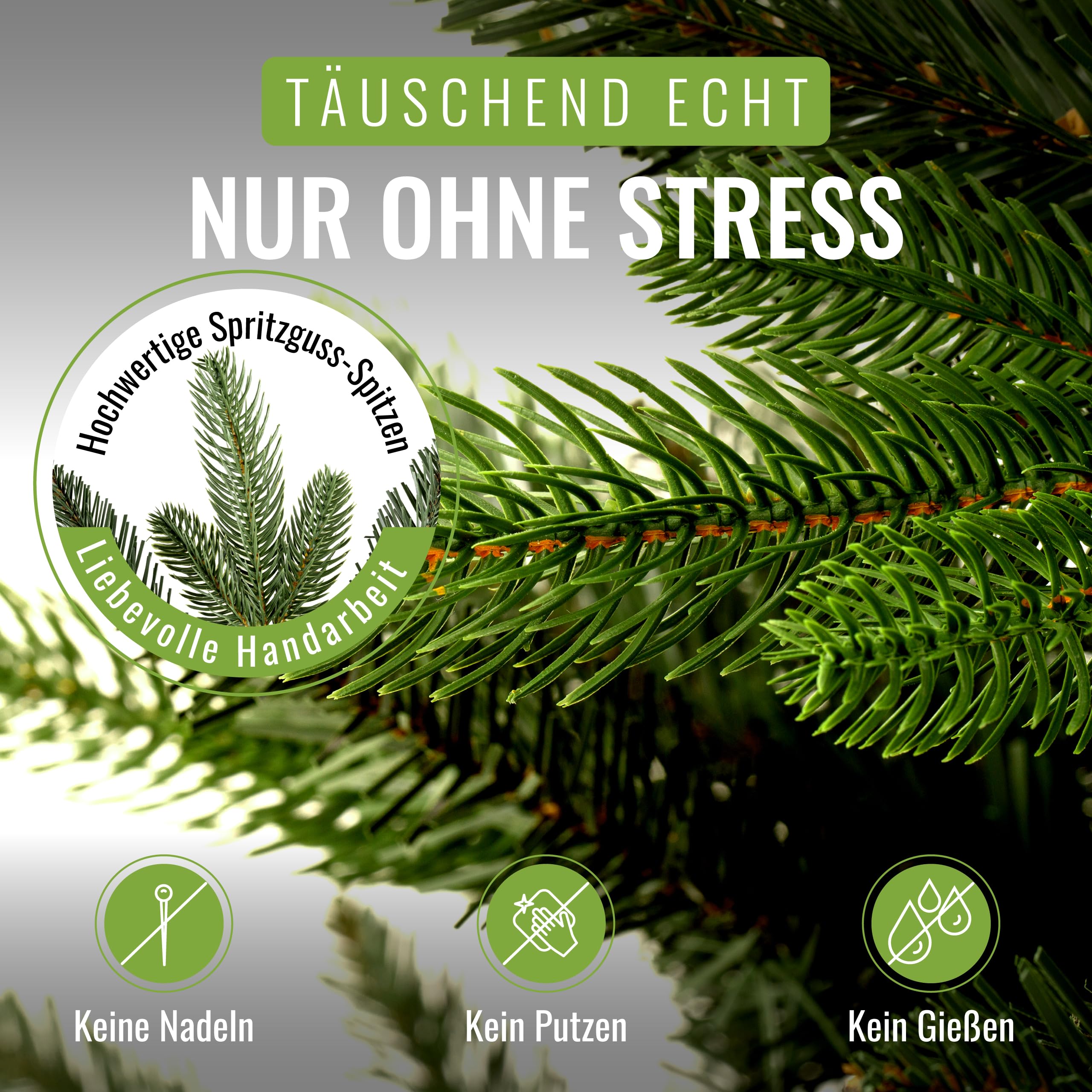 PFLANZWERK® Premium KÜNSTLICHER Weihnachtsbaum NORDMANNTANNE mit Christbaum Holzständer 180cm - TESTSIEGER - NACHHALTIG - GARANTIE - Tannenbaum mit naturgetreuen Nadeln und Zweigen ohne Beleuchtung