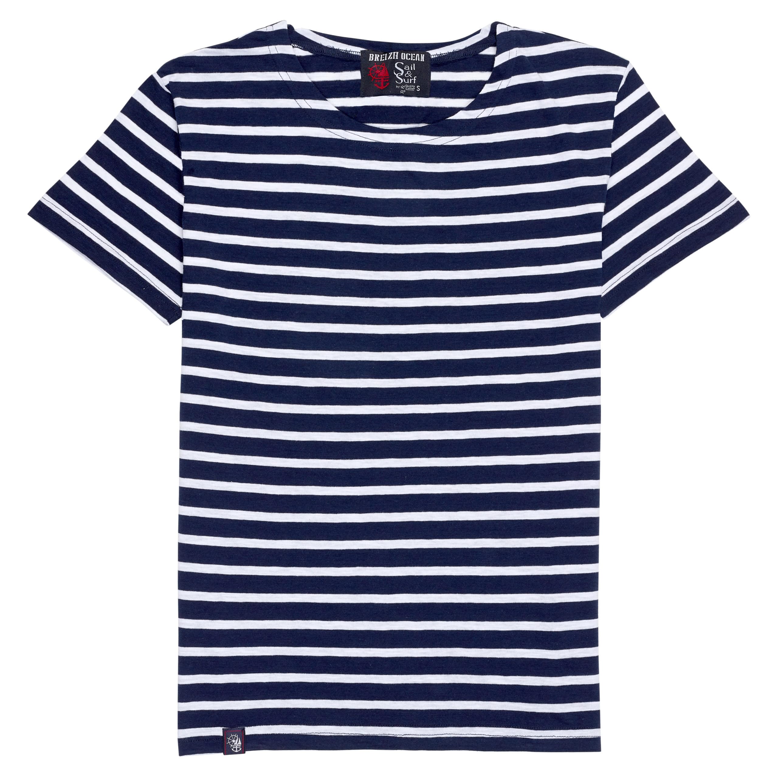 Breizh Ocean - Maglia Uomo o Donna, da XS dalla 4XL, Marchio Francese GARLAN, Maglietta Uomo a Manica Corte a Righe a Cotone Biologico - Disponibili Taglie Grandi