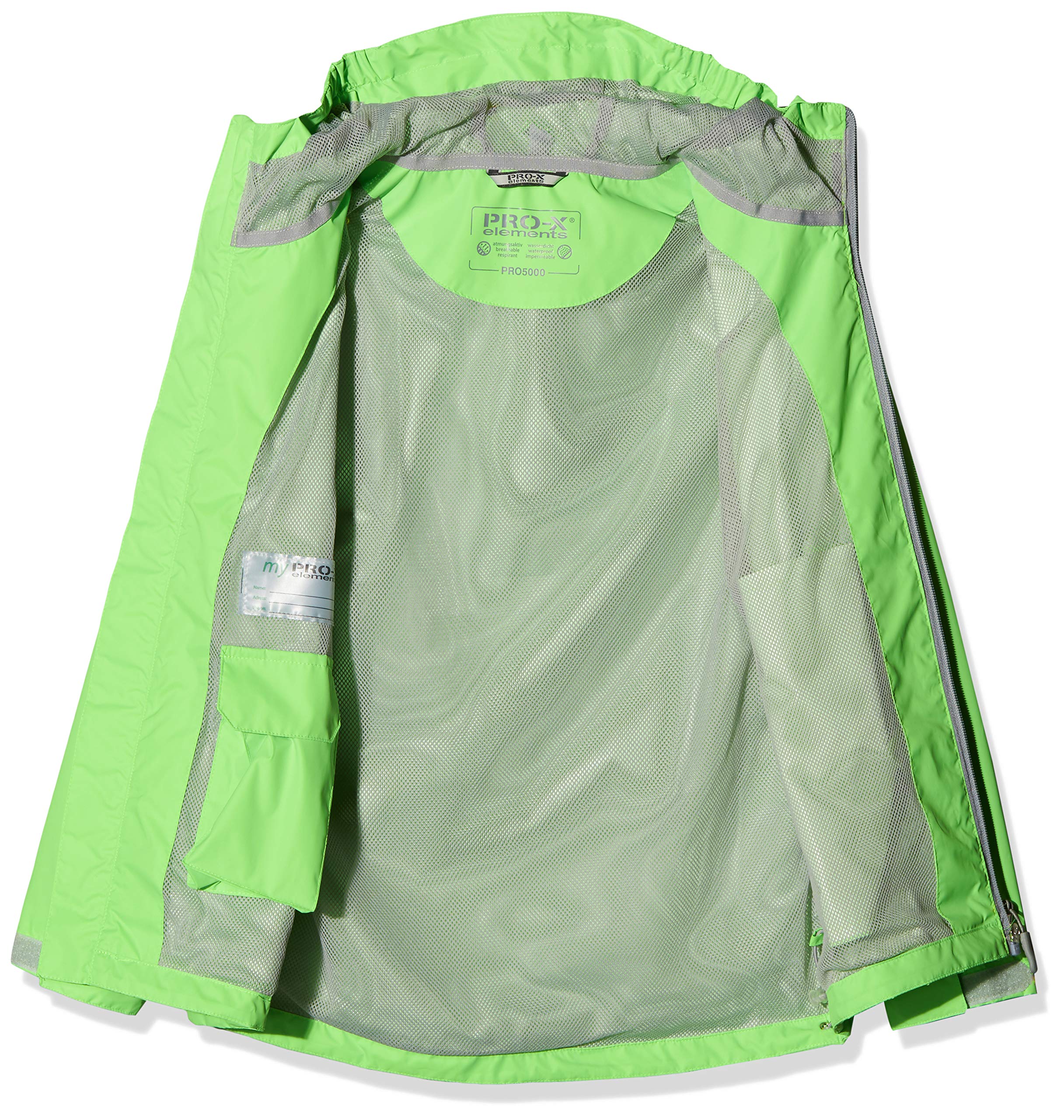 PRO-X elements Kinder Regenjacke FLASHY, Atmungsaktive Windbreaker mit Handytasche, Packsack & Kapuze, Wasserdichte Kinderjacke für Jungen & Mädchen