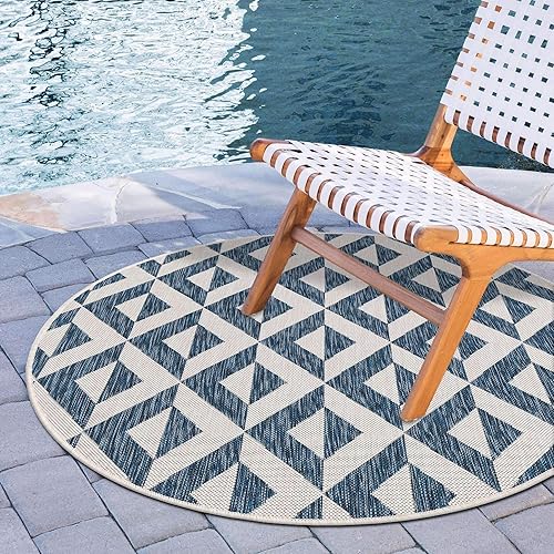 Vista 248 de Unique Loom Unique Loom Outdoor Collection - Alfombra de área - Napa (3 pies 3 pies, redonda, amarillo y aguamarina/amarillo)