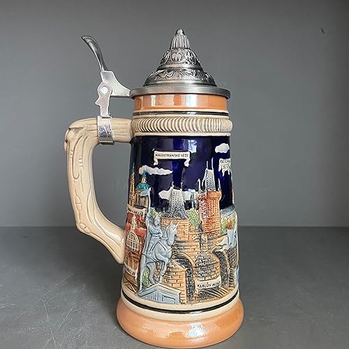 Miniatura 7 de Taza de cerveza alemana, emblema del castillo de Praga, con tapa, regalos de Pascua para hombres, papá, mejor amigo, entusiasta de la cerveza,
