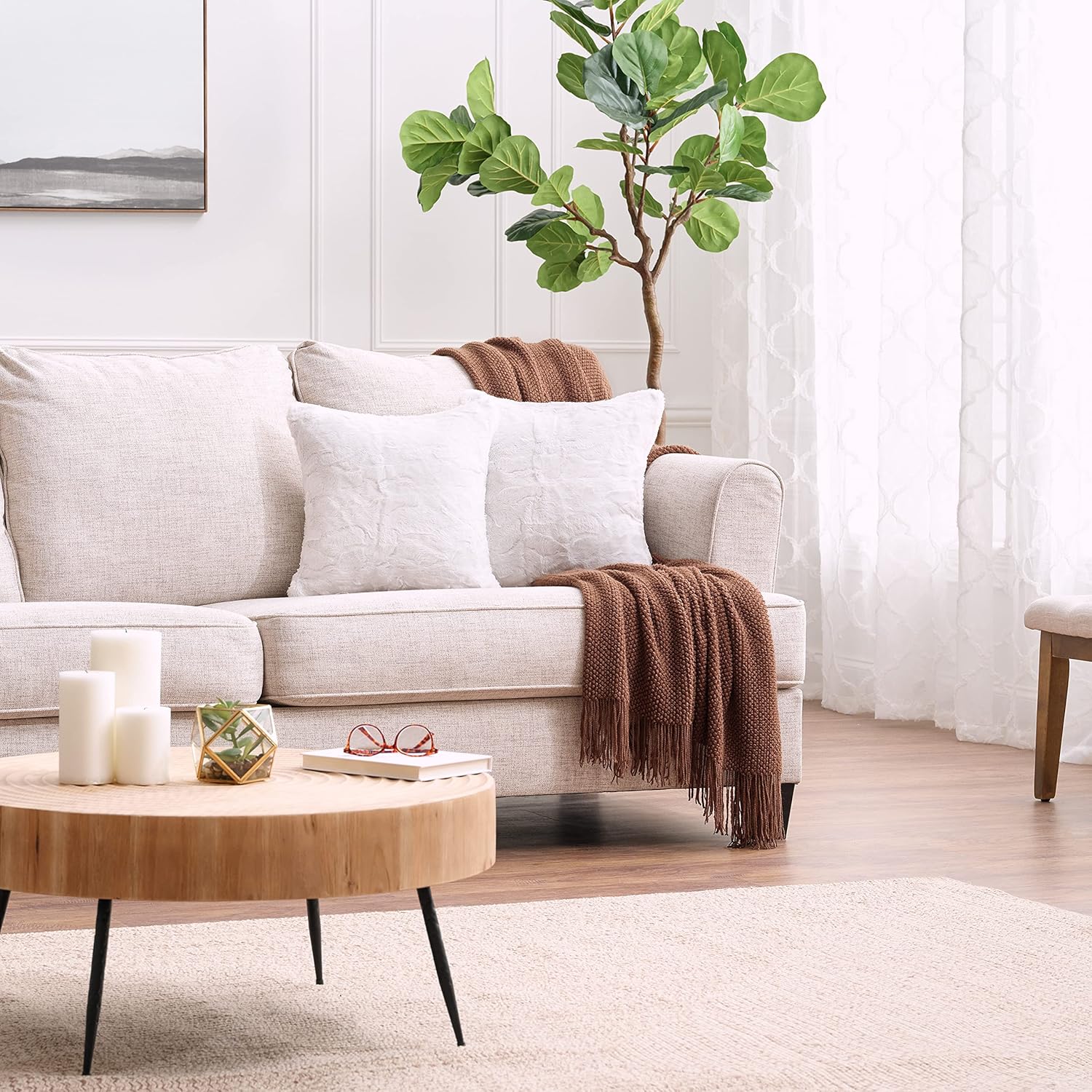 Chanasya Premium Wolf Throw Pillow Covers - Plush, Faux Fur Decorative Pillow Covers - Great for Bed or Sofa - 18" x 18” - White, 2 Covers