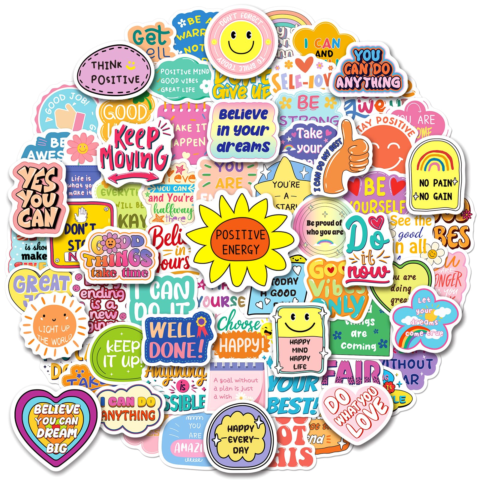 WAKEMOODEI 100PCS Motivational Stickers for Kids Teens, Inspirational Stickers for Water Bottles Laptop Positive Affirmation Vinyl Decals Encouraging Quote Sticker Pack