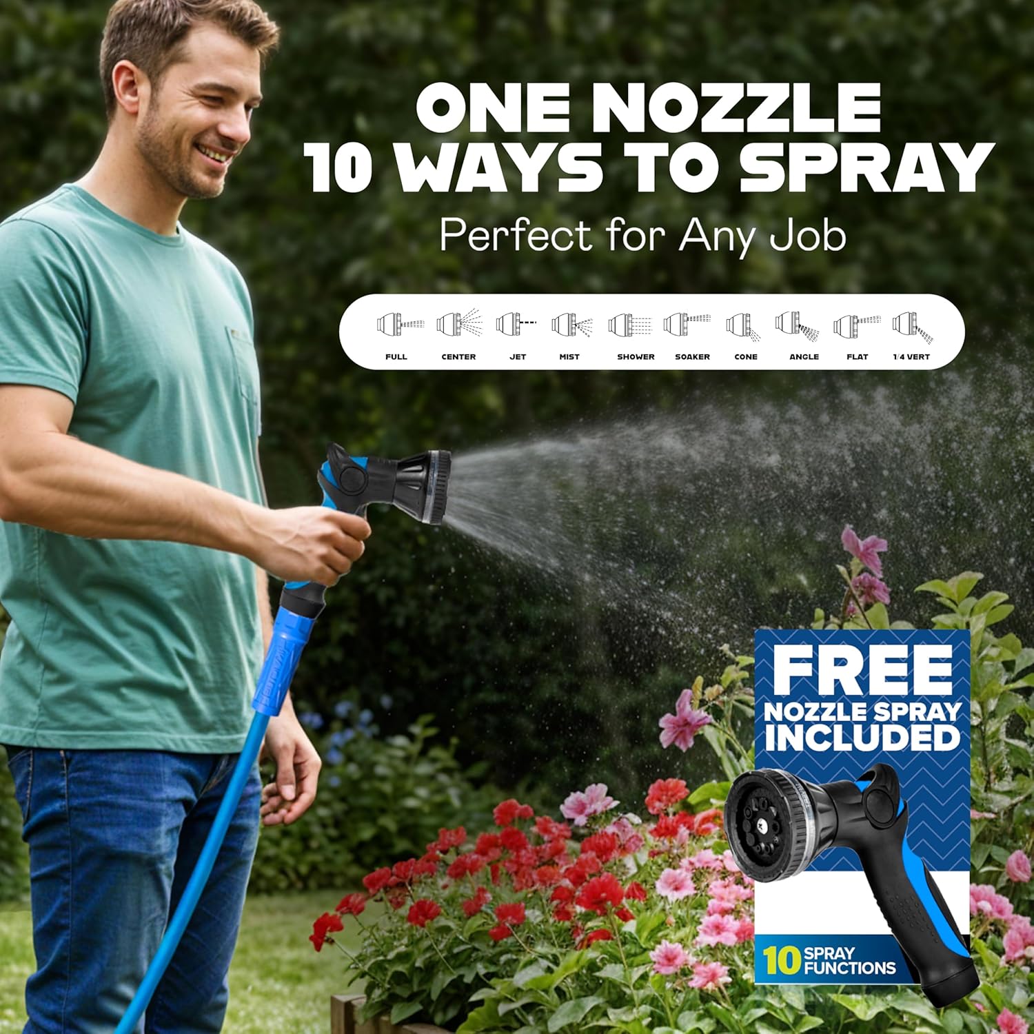 INVICTUS Garden Hose 50Ft x 5/8 in. Sprayer Nozzle Included, 2-Layer Heavy Duty Drinking RV Water Hose 50 Ft, Flexible, Lightweight, NON Expandable, Kink Resistant, Easy Connect Fittings