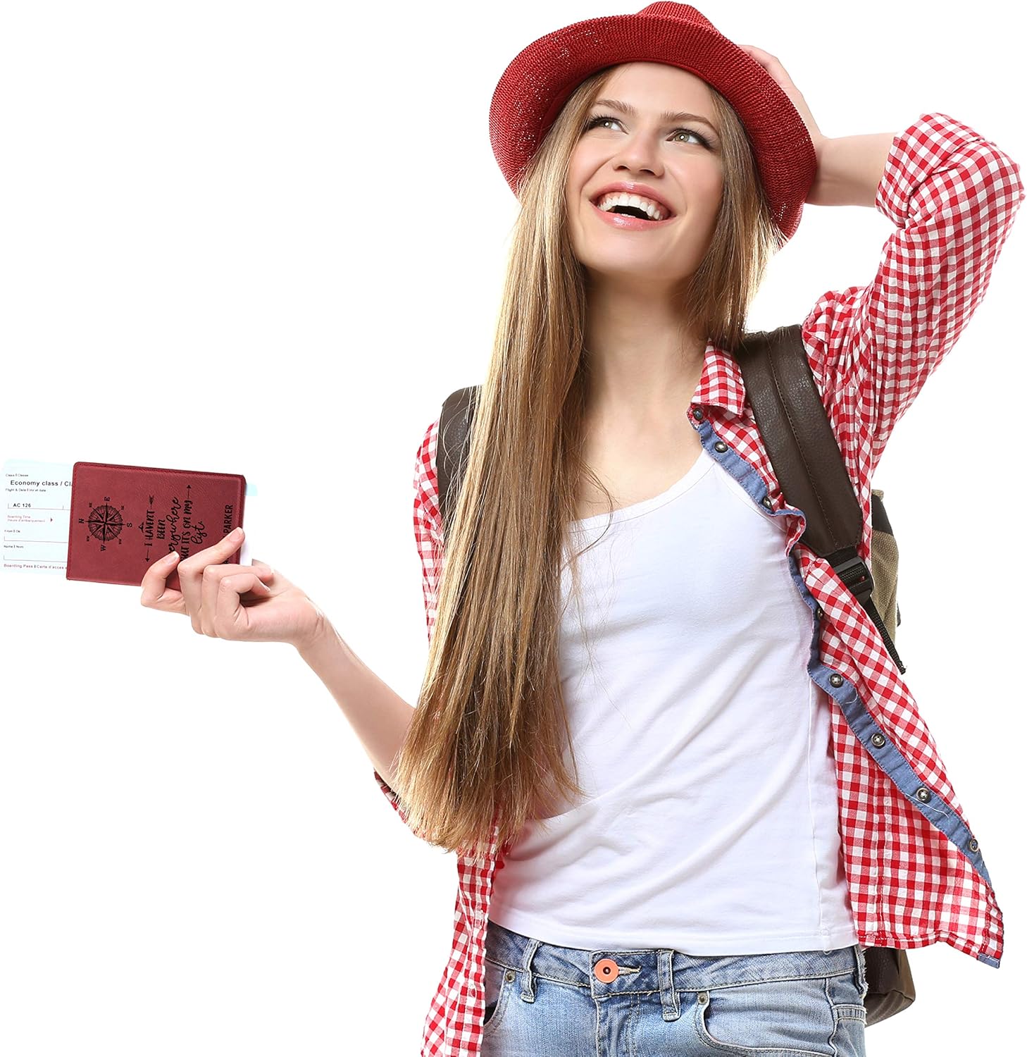 Personalized Leatherette Passport Holder and Luggage Tag Set for Women and Men | 18 Design Options | Custom Engraved Passport Cover Suitcase Tag with Name, Travel Gifts for Boss | Black