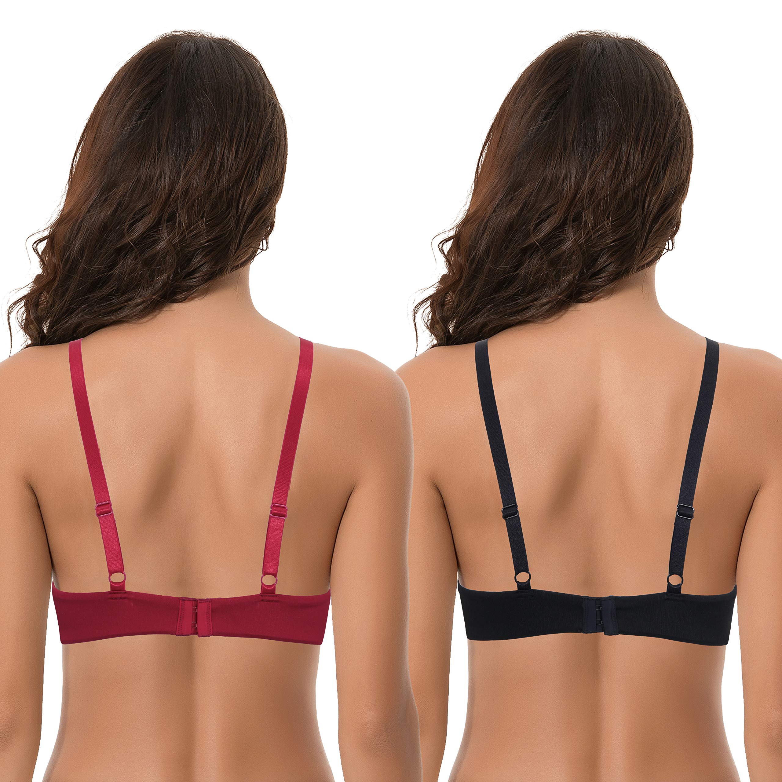 Curve Muse Reggiseni in pizzo push-up con ferretto da donna Plus Size Aggiungi 1 e mezza coppa, Nero, rosso (confezione da 2), 5D