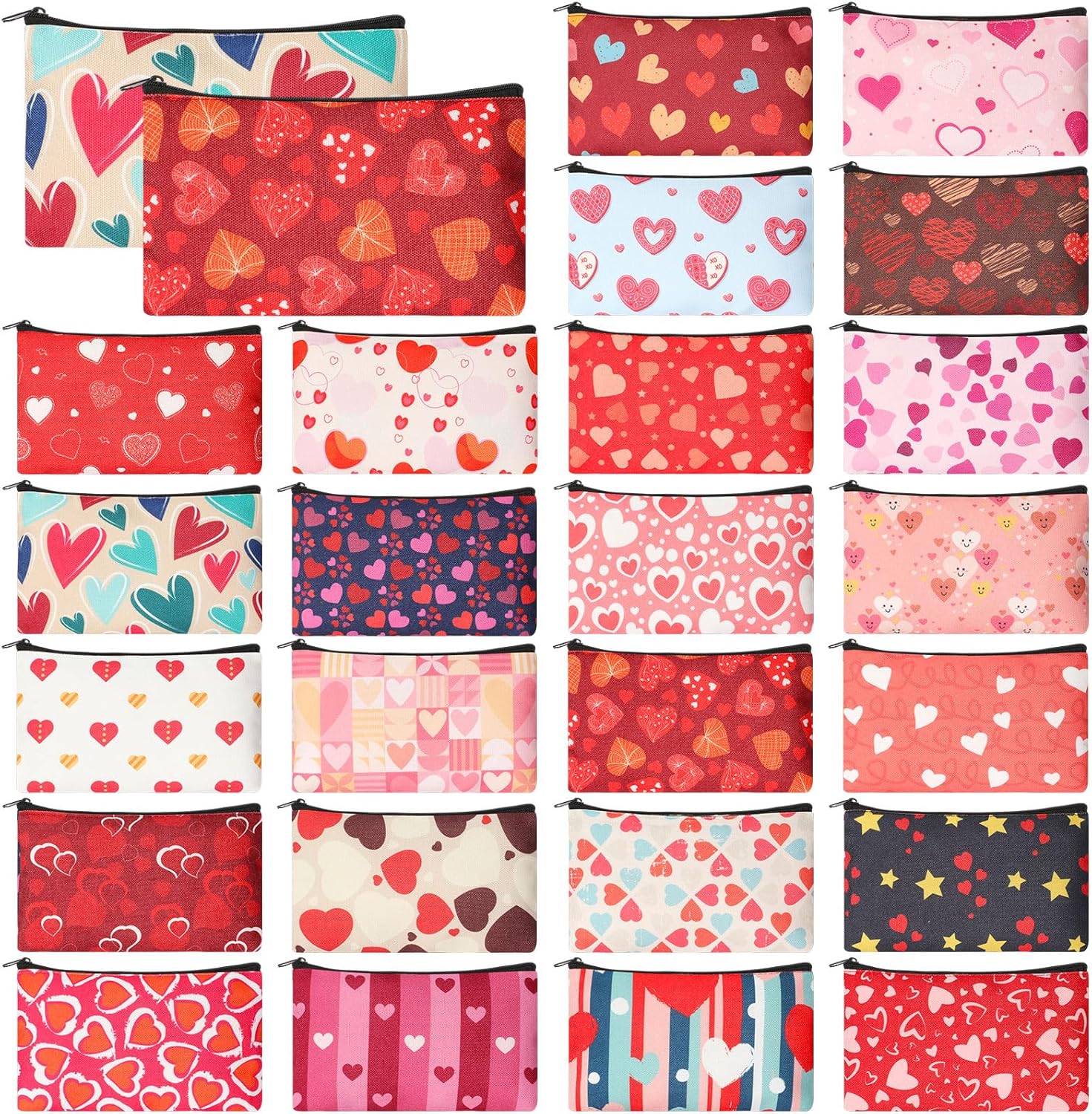 Meanplan 24 Pcs Valentine's Day Makeup Bags Bulk Heart Cosmetic Bags Galentines Zipper Pouch Portable Travel Purse Cosmetic Pouch Toiletry Pocket Organizer Gift for Women Team Party Favor (Valentine)