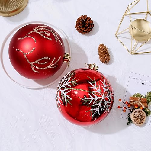 Miniatura 8 de Bolas de adorno de Navidad, bolas de pintura extra grandes, juego de 2 piezas de 6 pulgadas para colgar en el árbol (rojo)