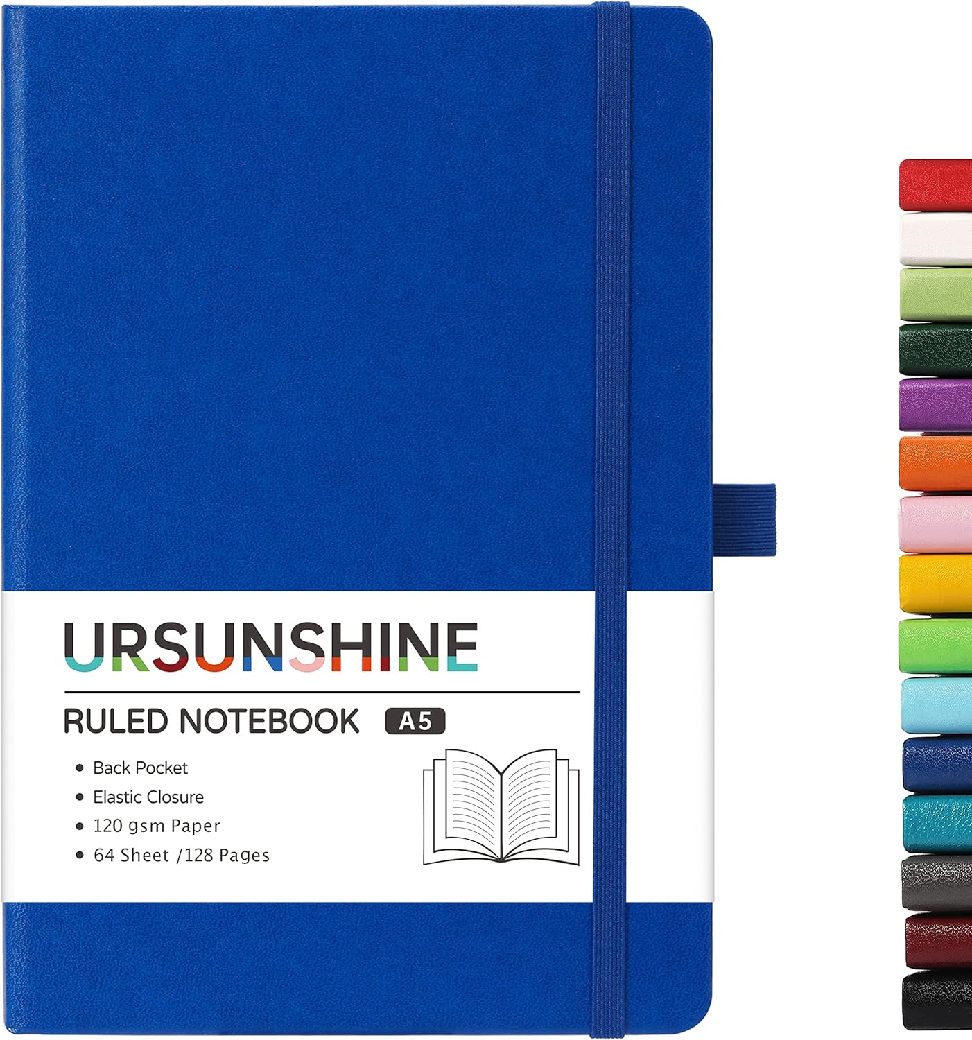 Ruled Notebook/Journal - Classic Lined Journal/Notebook, Hardcover with Thick Paper, 5.3 x 8.26, Banded + Pen Holder +Inner Pocket - Deep Blue