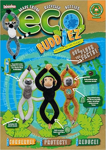 Miniatura 6 de EcoBuddiez Tree Huggers - Mono ardilla púrpura de Deluxebase. Animales de peluche colgantes de 28 pulgadas hechos de botellas de plástico reciclado.