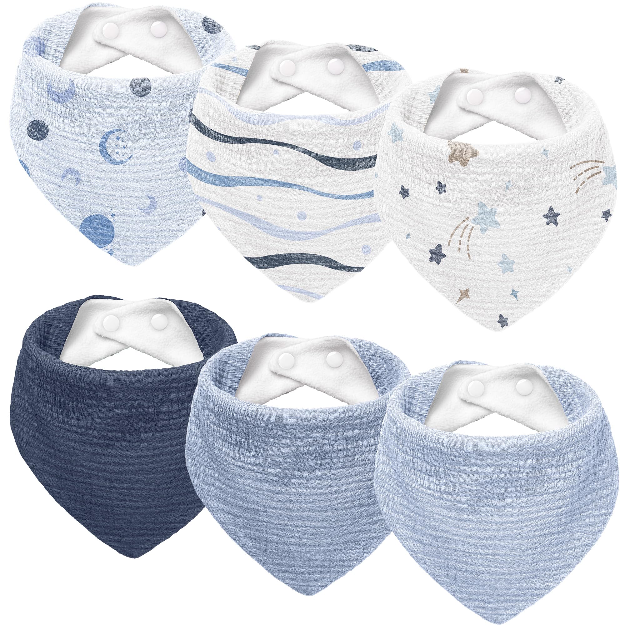 Susurration Muslin Baby Drool Bibs 6Pack Soft Triangular Adjustable Baby Bandana Bibs for Unisex Baby Girls & Boys