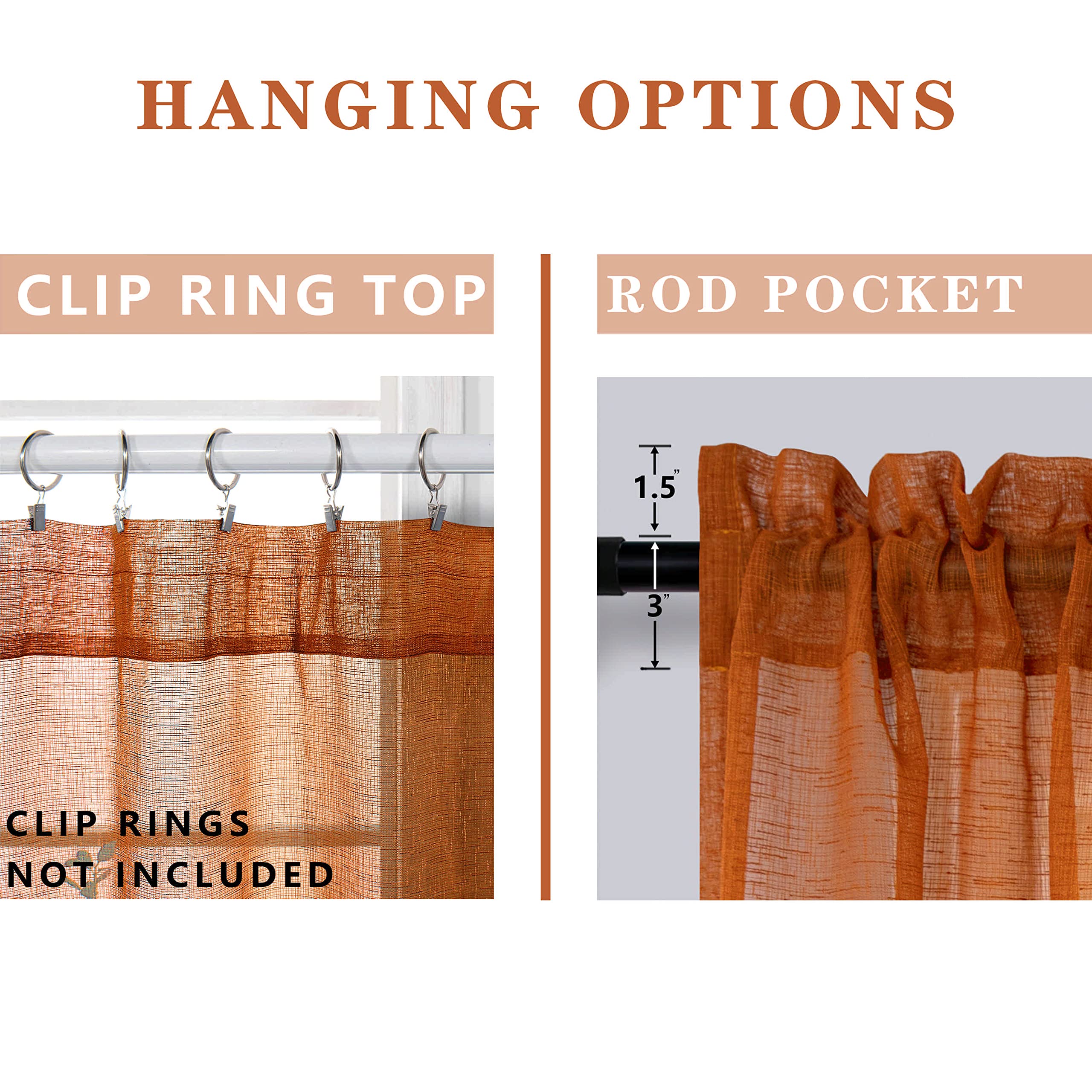 Burnt Orange Sheer Curtains 84 Inch Length For Bedroom 2 Panels Pumpkin Thanksgiving Day Rod Pocket Bohemian Semi Sheer Curtain Rustic Light Filtering Boho Curtains For Living Room 84 Inches Long