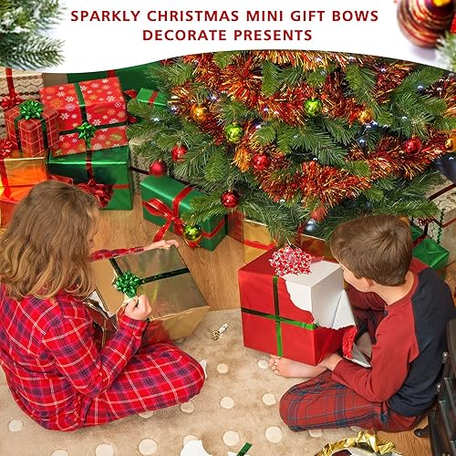 Miniatura 15 de Yilloog Paquete de 24 lazos de Navidad para envolver regalos, lazos de regalo, cinta autoadhesiva de estrella de Navidad para regalos de Navidad