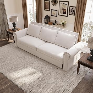 Deolme King Size Pull Out Sofa Bed, Luxury 3 in 1 Convertible Sleeper Sofa with Comfy Velvet Loveseat, Easy Pullout Futon Couch Bed for Living Room, Guest Room, Apartment, RV (Beige, 93.7 Inch)
