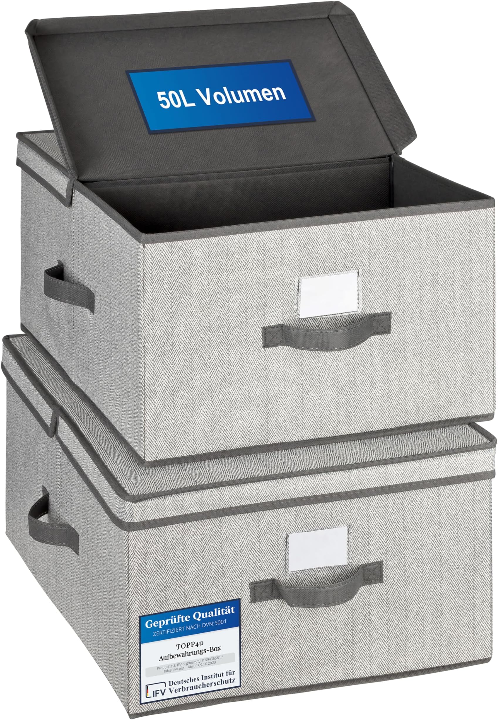 Lot De 2 Boîtes De Rangement Pliables XXL 50x40x20 Cm – Gris/Beige – Parfait Pour Vêtements, Couvertures, Jouets