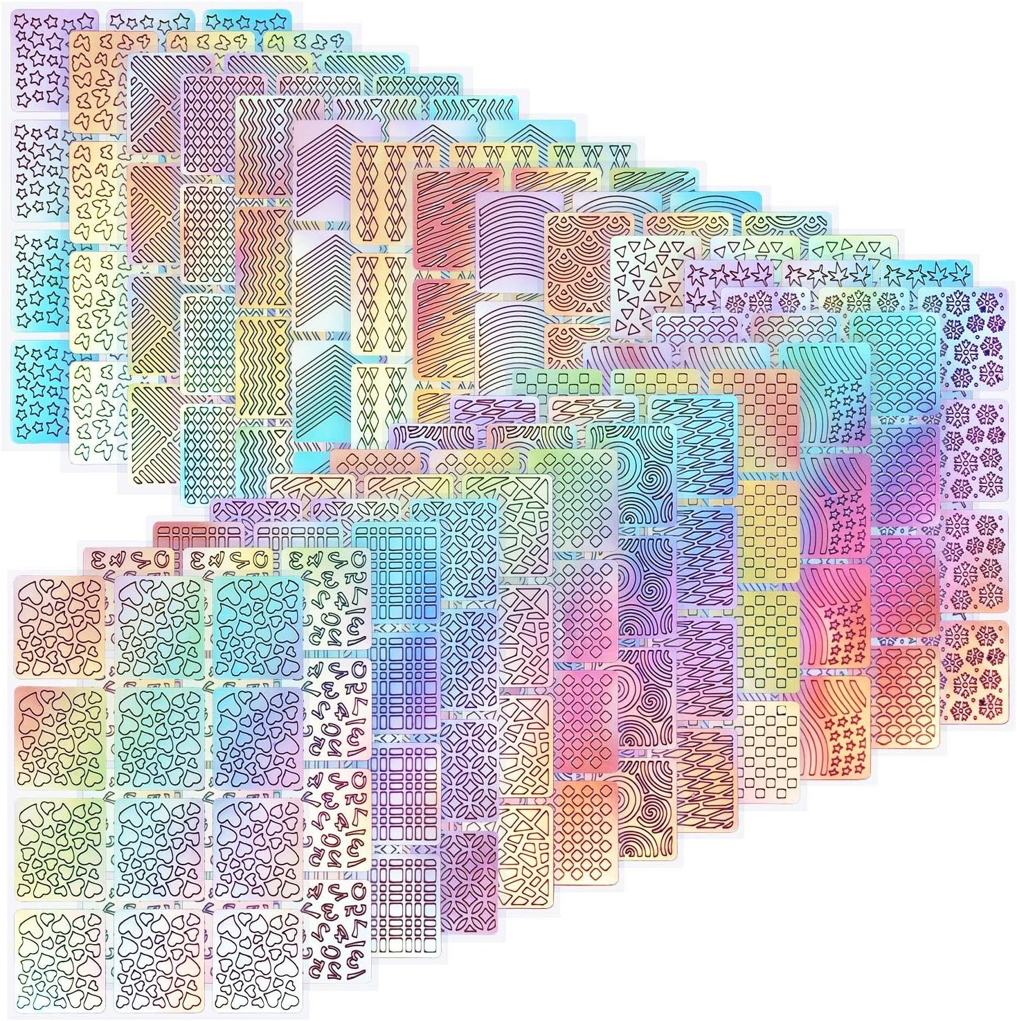 Amzuia 24 Sheets Nail Art Stamper Plates, Nail Stencils for Nail Art Reusable,Vinyl Stencils Sticker 144 Pieces 72 Designs,Hollow DIY Manicure Decoration Decals French Tip Nail Guides Supplies
