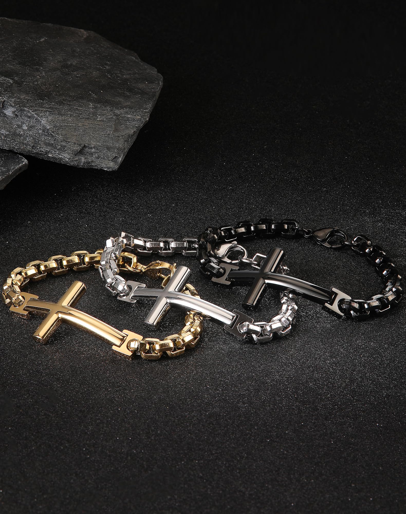 Pulsera de cruz de acero inoxidable para hombre, chapado en oro de 18 quilates, 316L cristiana, joyería religiosa para mujer, Acero inoxidable, Cruz de acero inoxidable 5