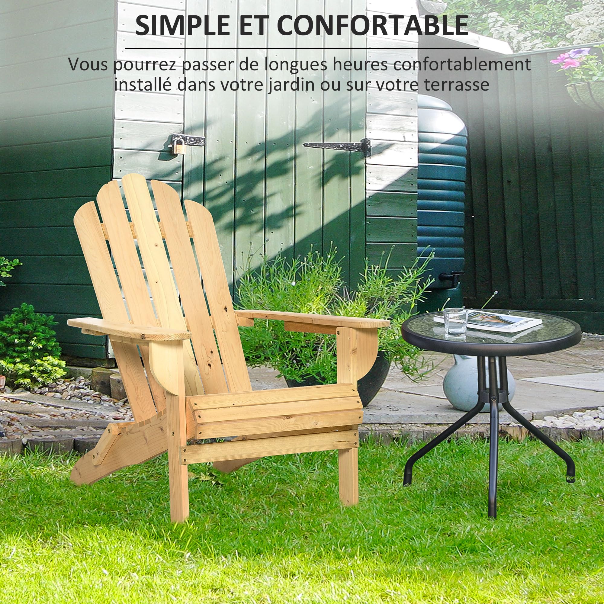 Fauteuil Adirondack Bois Sapin Outsunny - Porte-Gobelet Intégré, Confortable, Pour Jardin Et Terrasse