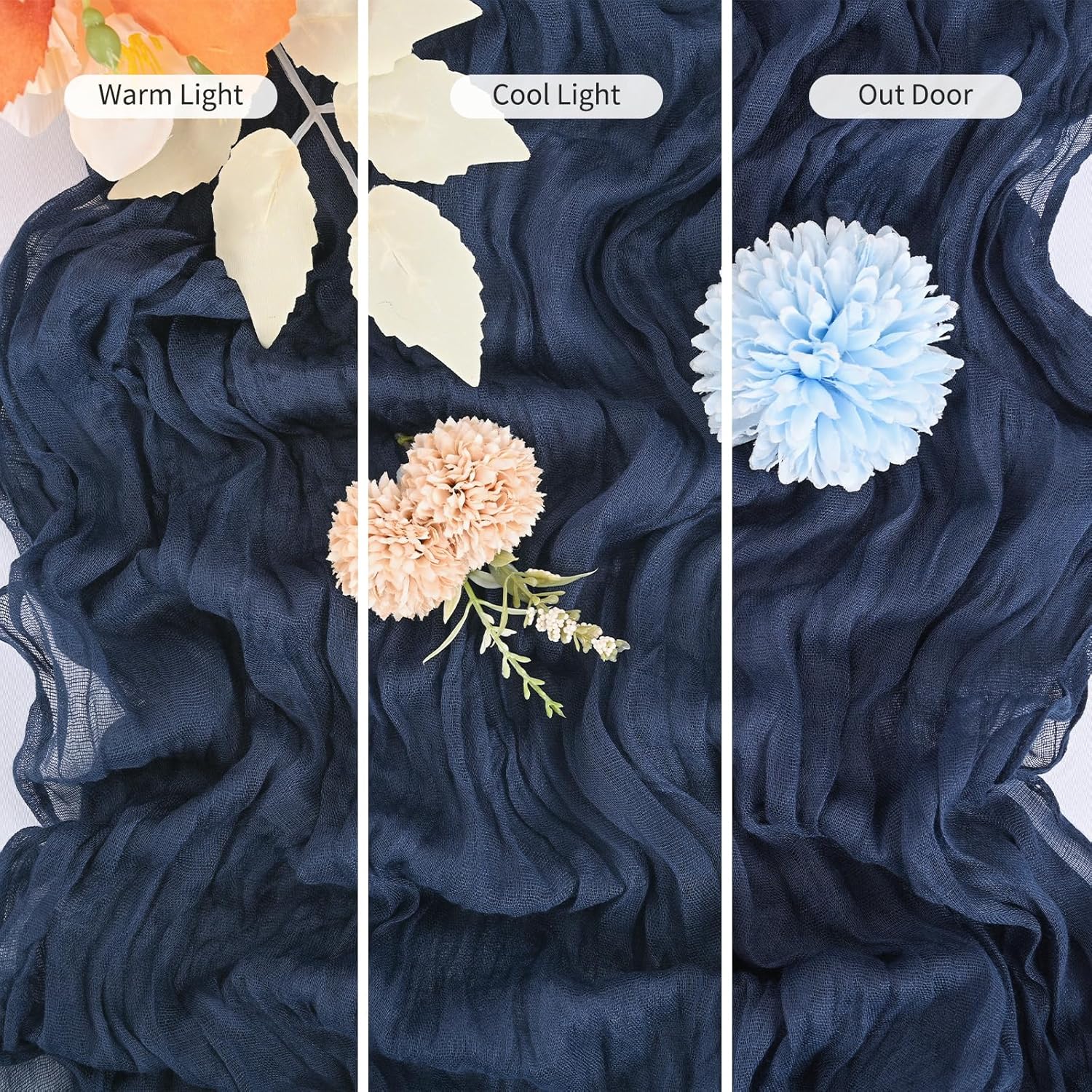 25 Pack Navy Blue Table Runners 17 x 108inch Cheesecloth Table Runner Boho Gauze Table Runner Rustic Sheer Fabric Cheese Cloth Table Runners for Wedding Party Bridal Shower Farmhouse Home Decor