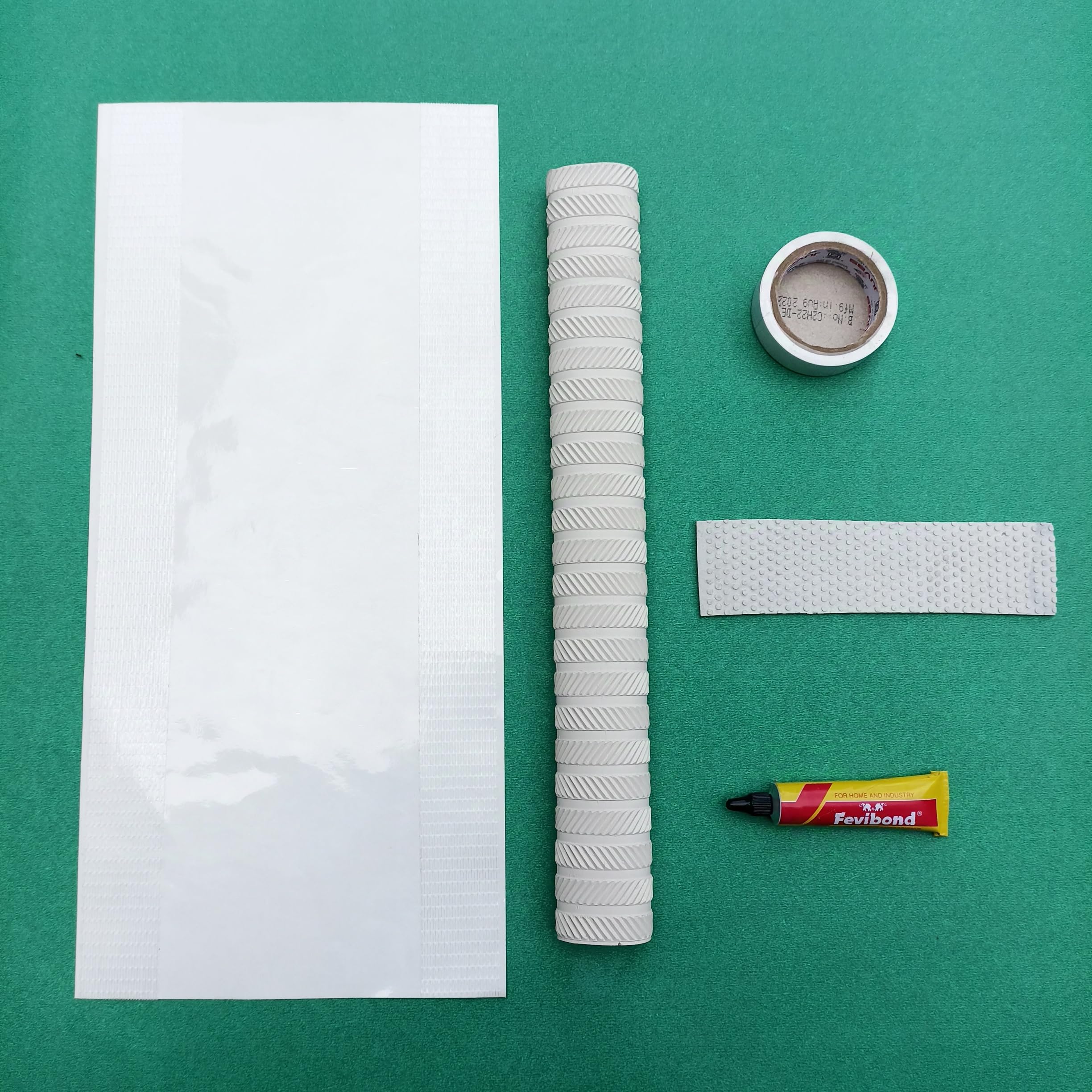 Rai & Gen White Cricket Bat Grip, Toe Guard with Adhesive, Grip Tape, & 1 Pices Full Fibre & 1 Pices 2-Sided Tape Sheet Anti-Scuff & Anti-Crack Combo (Pack Of 5)
