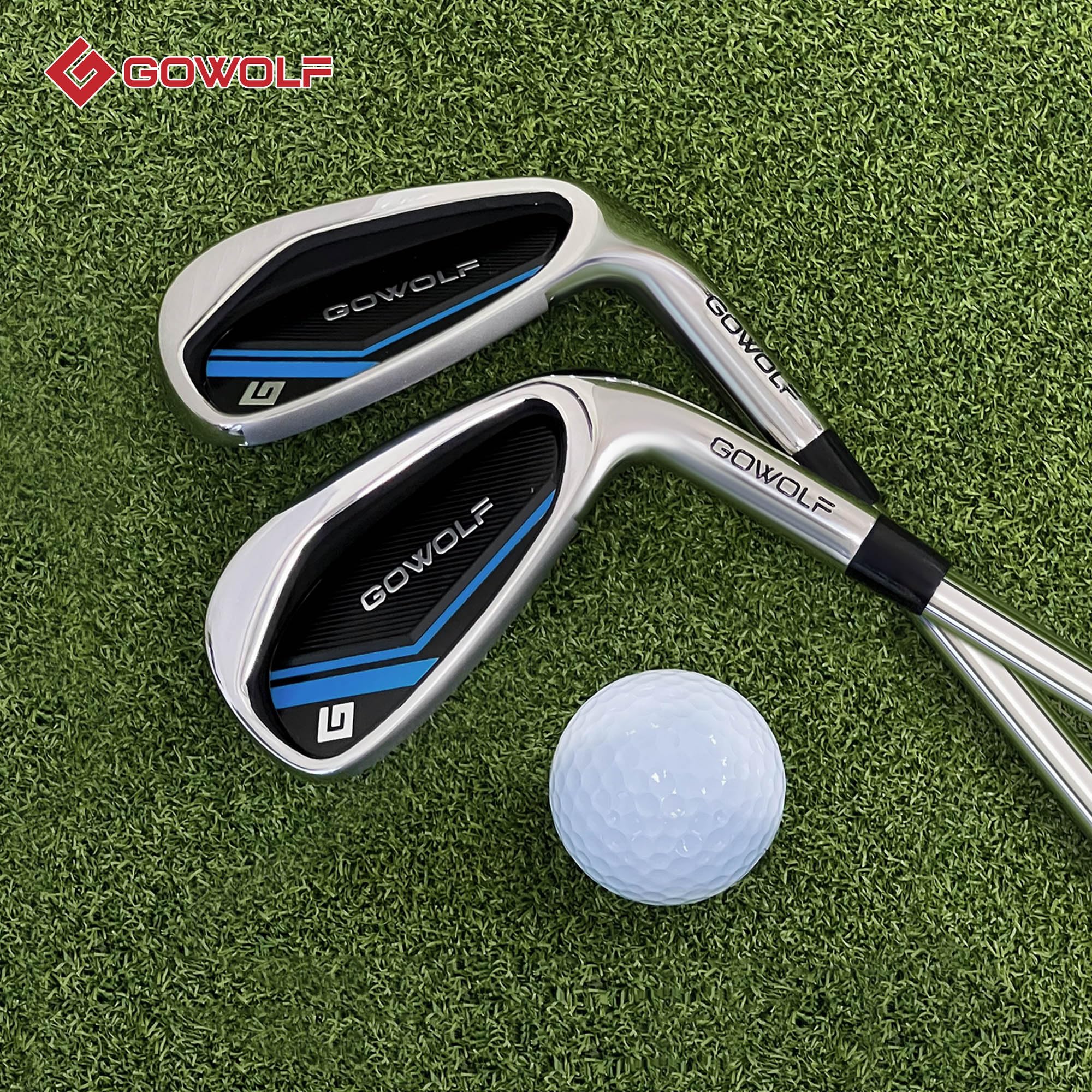 Gowolf Golf-Eisen-Set oder Einzeleisen (5, 6, 7, 8, 9, Pitching Wedge) für Herren, rechte Hand, hochwertiger 95 g Stahlschaft mit tiefen Rillen für extreme Fehlertoleranz, Genauigkeit und maximale