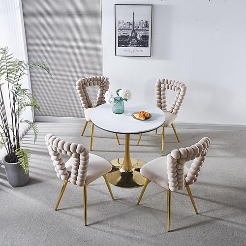 Miniatura 5 de Juego de 4 sillas de comedor modernas con patas de tubo de hierro, cómoda silla con respaldo, sillas de café tapizadas de estilo minimalista para
