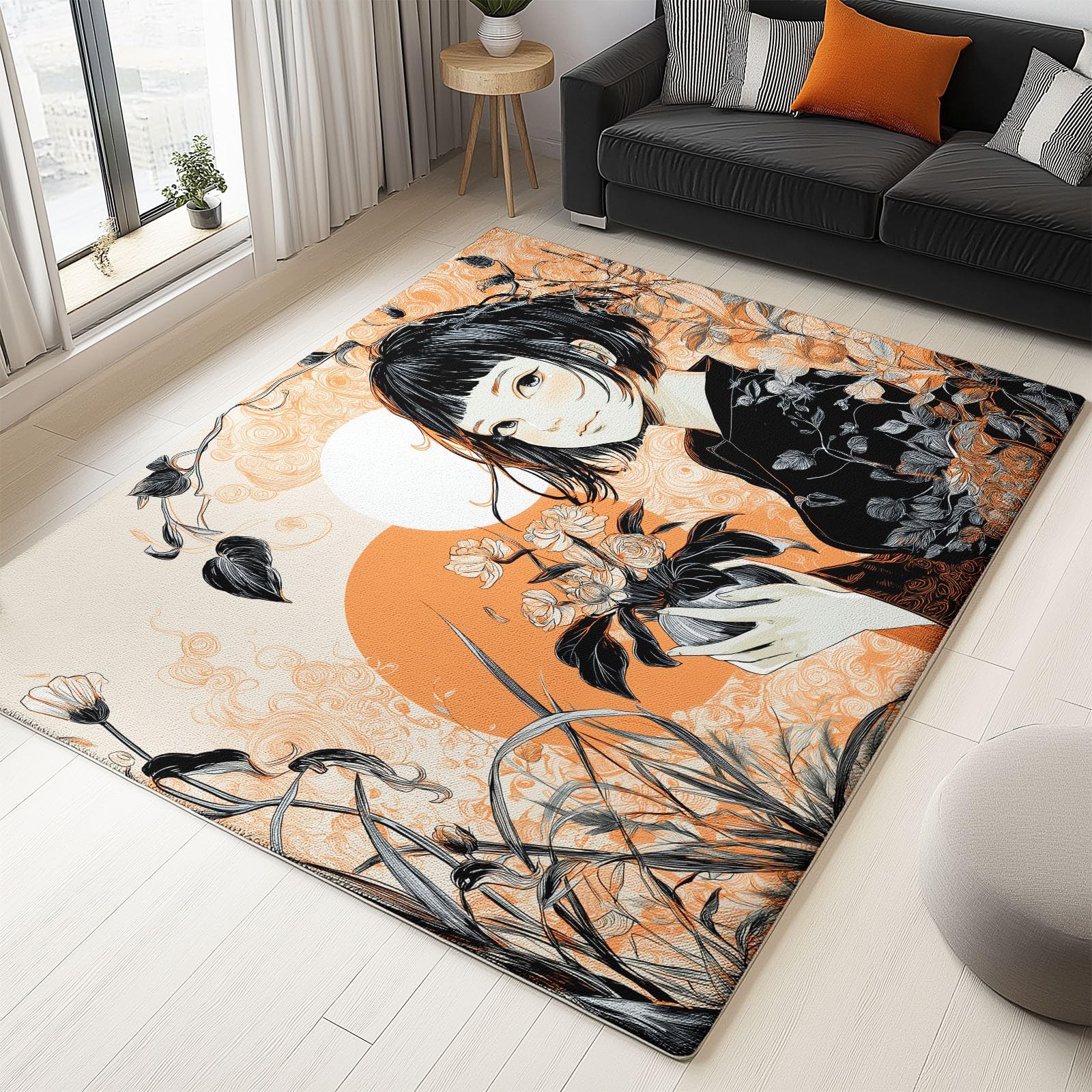 Tapis moderne salon entretien facile pour en finir avec la poussière - Beige fleuri 120x170