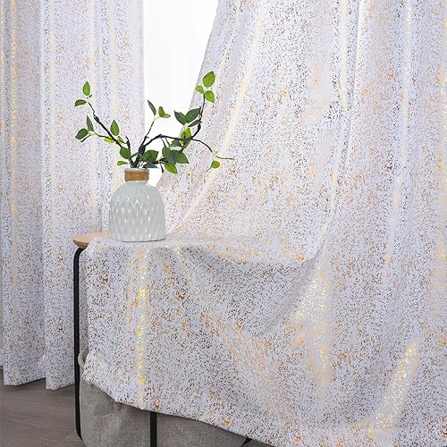 TERLYTEX Cortinas doradas y blancas brillantes de 84 pulgadas de largo, cortinas doradas brillantes de lámina metálica para sala de estar, cortinas