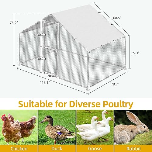 Miniatura 21 de DWVO Gallinero de metal grande para 20 a 30 pollos, 19.1 x 9.8 x 6.4 pies, jaula para aves de corral para patio al aire libre con cubierta