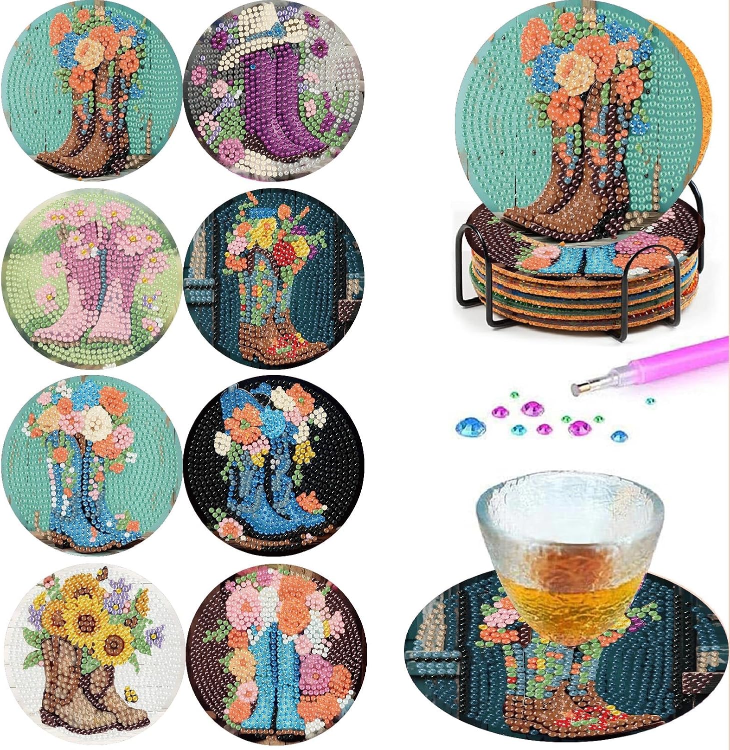 8 Pcs Ameriacn Flag Eagle Diamond Art Coasters Kits for Adults,DIY 4th of July Crystal Diamond Painting Coaster Kits with Holder, Independence Day Coasters Craft Supplies for Decor Gifts