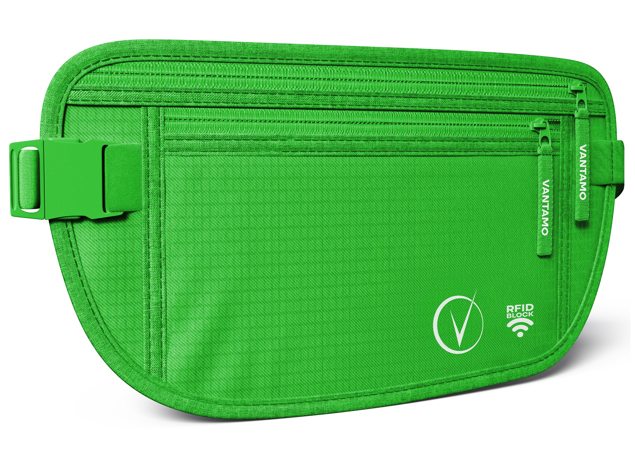 Vantamo Bauchtasche Damen Ultraflach mit RFID-Schutz, Geldgürtel für Reisen mit 2 Fächer und Verstellbarem Gurt, Hüfttasche Herren für Laufen und Wandern Passt für Reisepass, Bargeld und Telefon