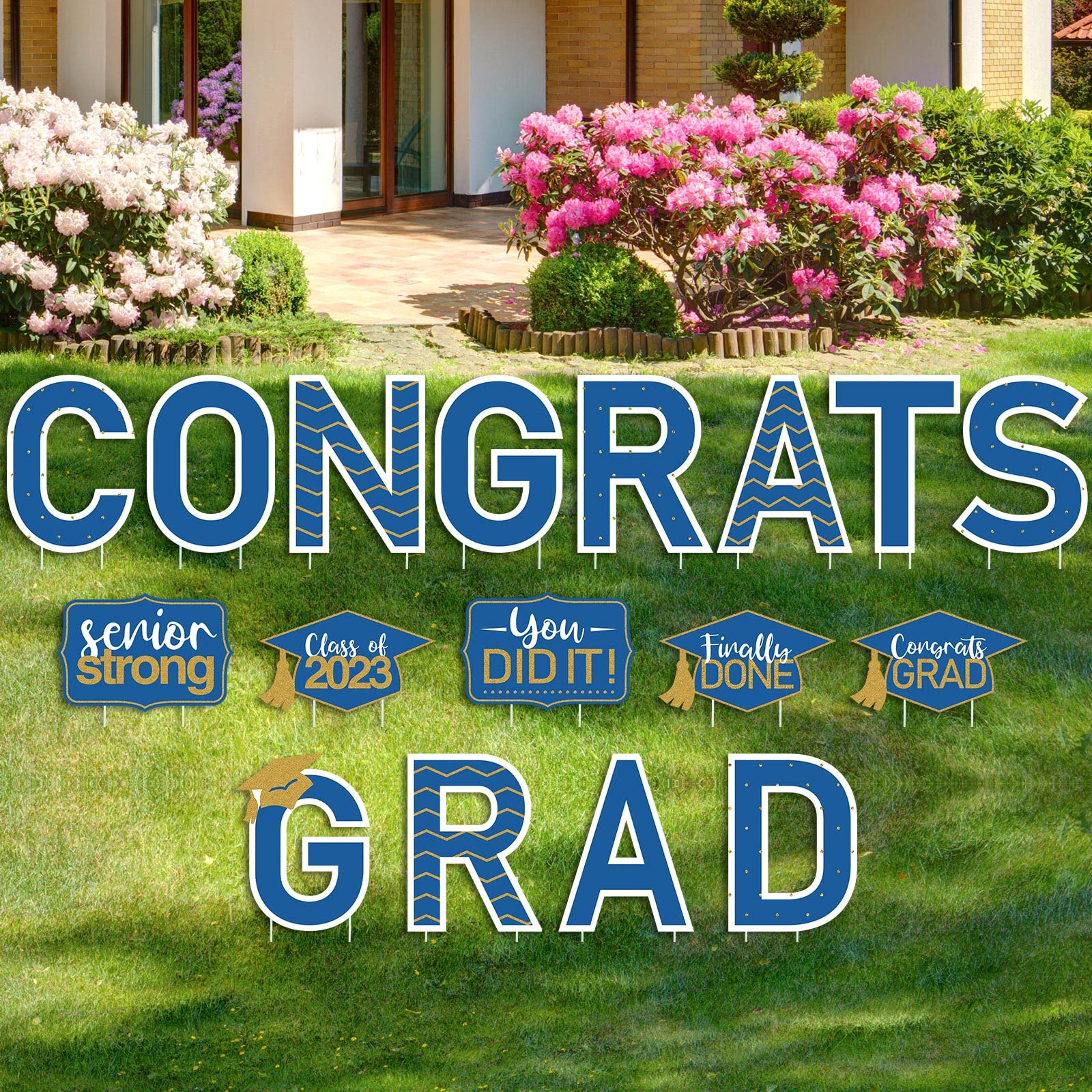 17 Pieces 2024 Graduation Decoration Outdoor Congrats Grad Yard Sign Class of 2024 Garden Lawn Sign with 35 Stakes for Grad Party Outdoor Decor