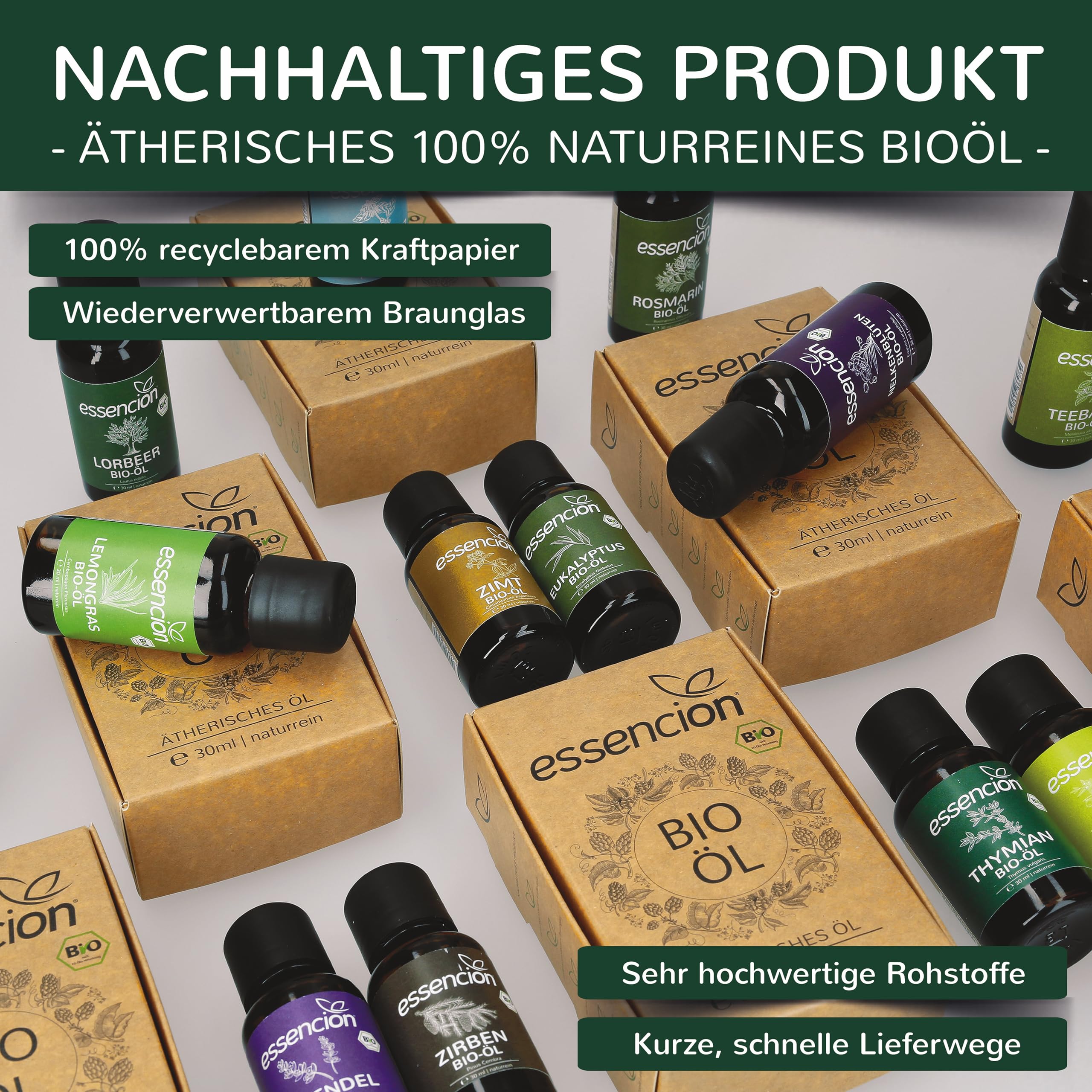 essencion BIO Thymianöl 3 x 30ml | Reines ätherisches Thymian Öl | 100% Naturrein | Ideal für Aromaverteiler, Duftlampe & Massage | Tymiantropfen