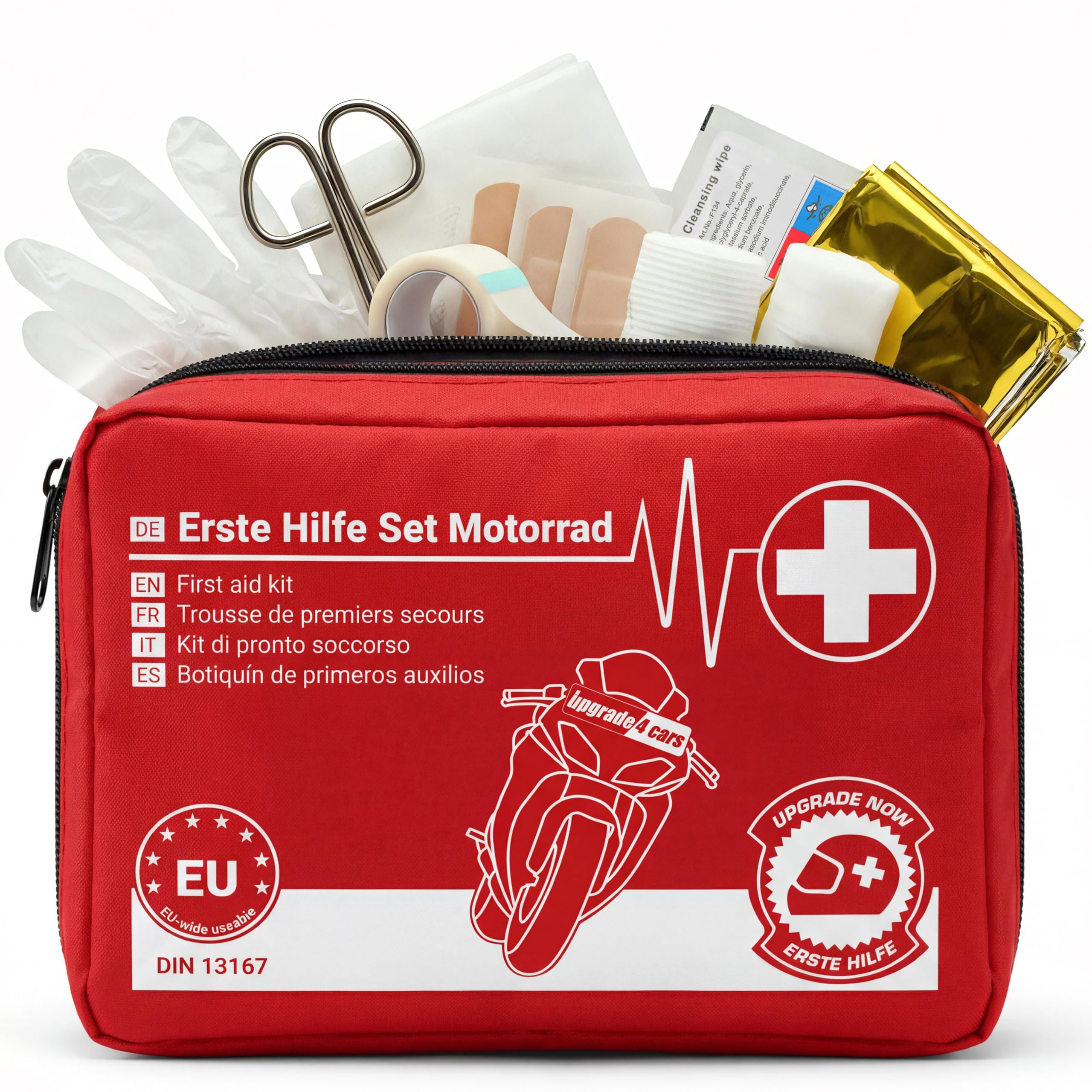 Upgrade4cars Motorrad Verbandskasten 2026 DIN 13167 Erste Hilfe Set Europaweit Gültig | Verbandtasche nach aktueller Norm