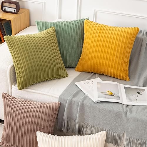 Miniatura 713 de UGASA - Juego de 2 fundas de almohada de terciopelo a rayas, funda decorativa para cojín con cremallera oculta para el hogar, sofá, dormitorio,