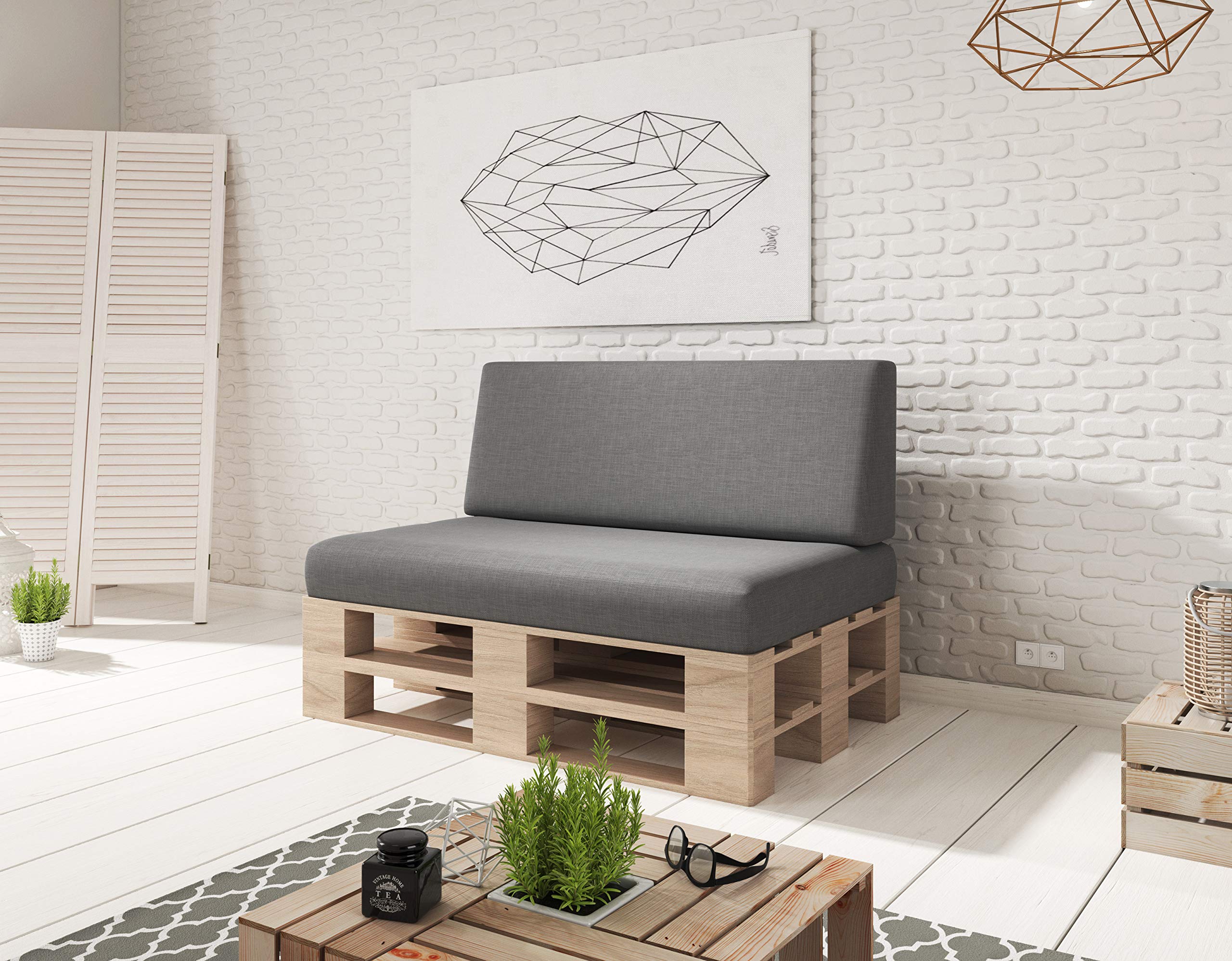 sunnypillow Palettenkissen Outdoor, wasserdicht, UV-lichtecht - 2er Set - Palettenauflage für Palettensofa für Haus, Garten - Palettenpolster für Palettenmöbel - Rückenkissen & Sitzkissen Anthrazit