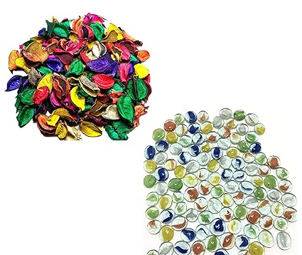 Artifii Potpourri Leaves and Decorative Vase fillers Pebbles Combo Decorative Stones (Potpourri 100gm , Pebbles Stone 400gm Multicolored) (Multi Combo)