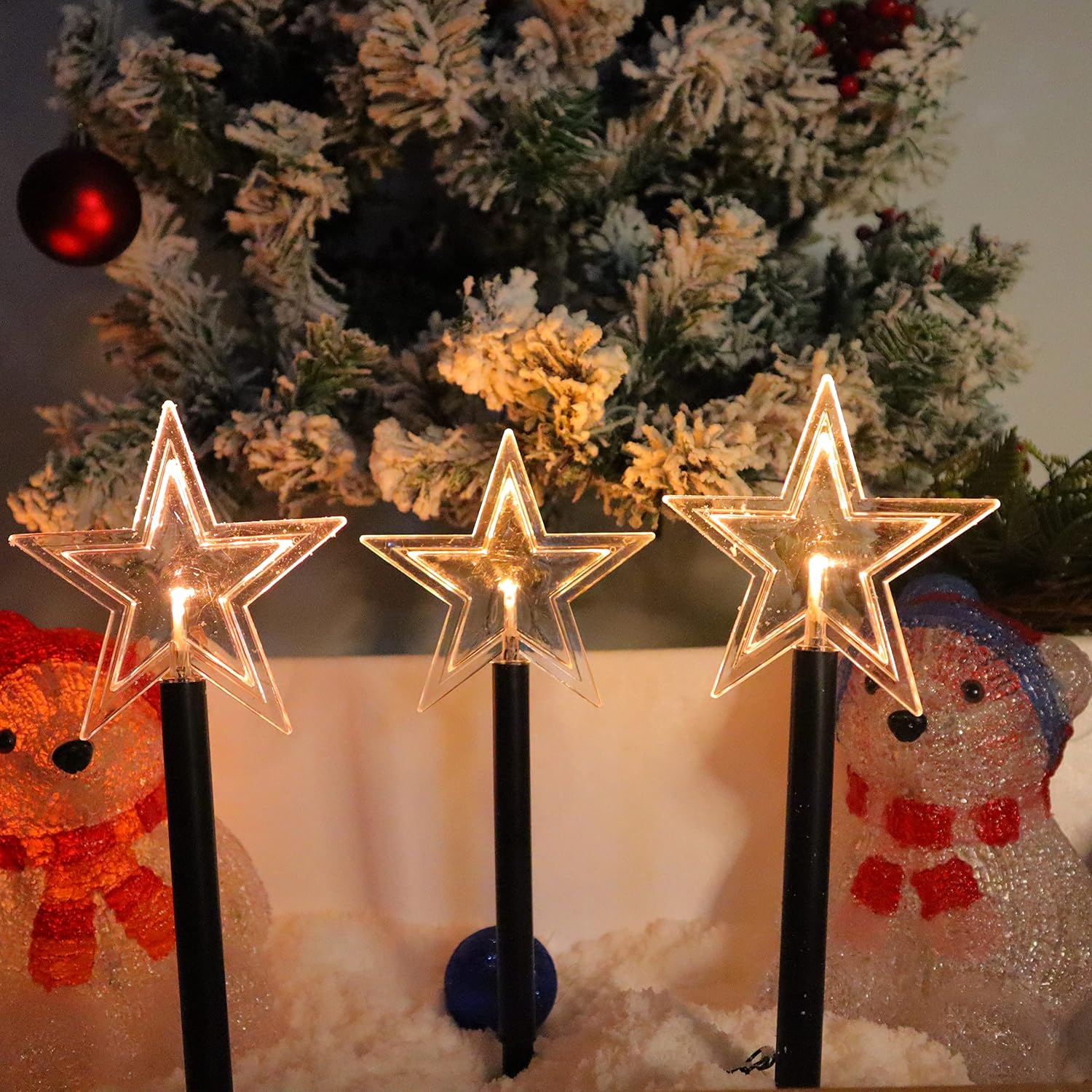 5 Pack Solar Christmas Star Pathway Lights 6.3 Ft Total
