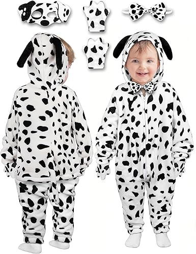 AOTHSO Disfraz de perro dálmata para bebé, 5 piezas, disfraz de Halloween, traje de dálmata para cosplay, con guantes de cola, máscara