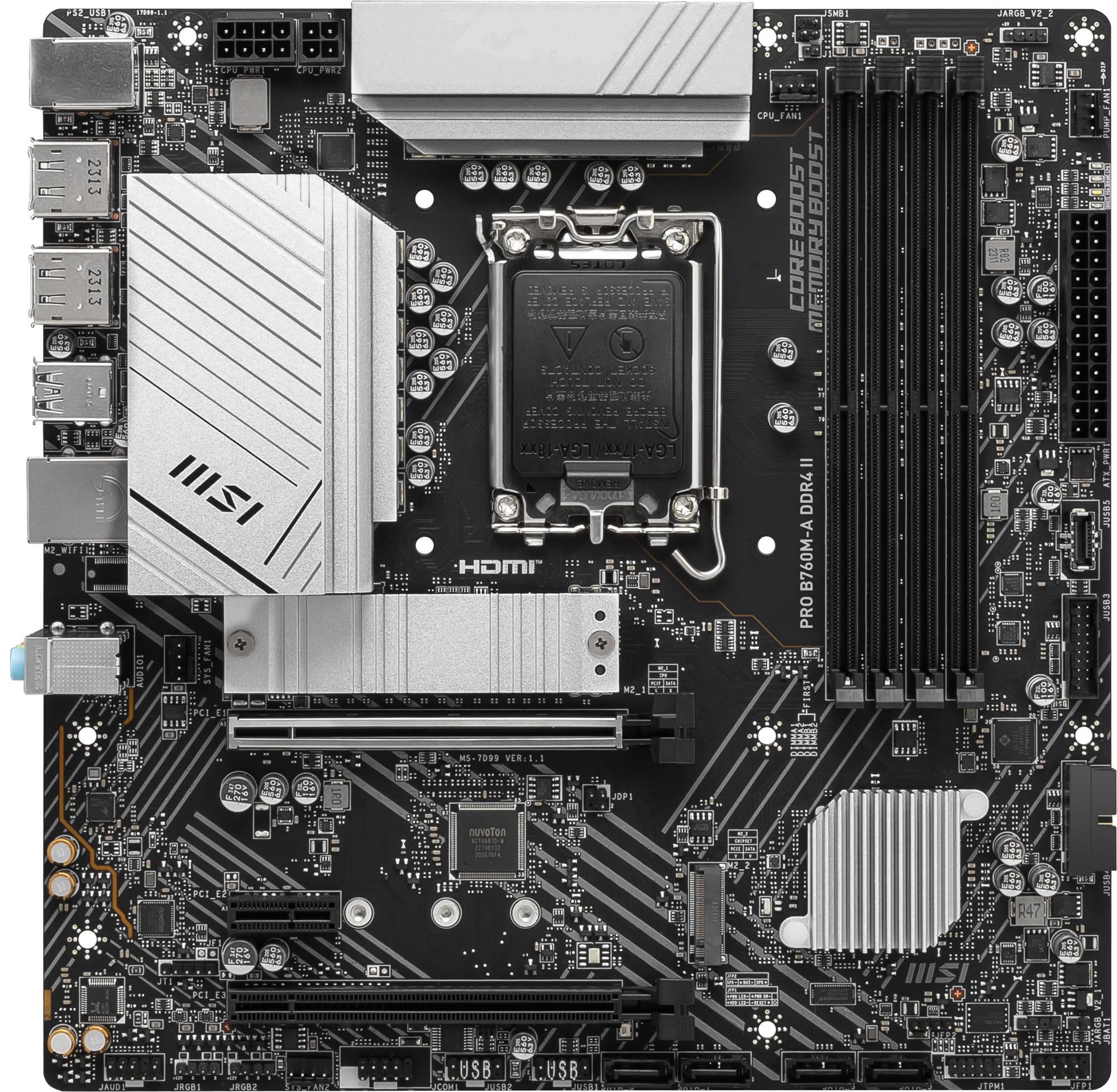 MSI MB6318 Pro B760M-A Carte mère DDR4 II 14/13/12e génération Intel CPU (LGA1700) [Jeu Confortable sur PC Homebrew Blanc] [B760 intégré]