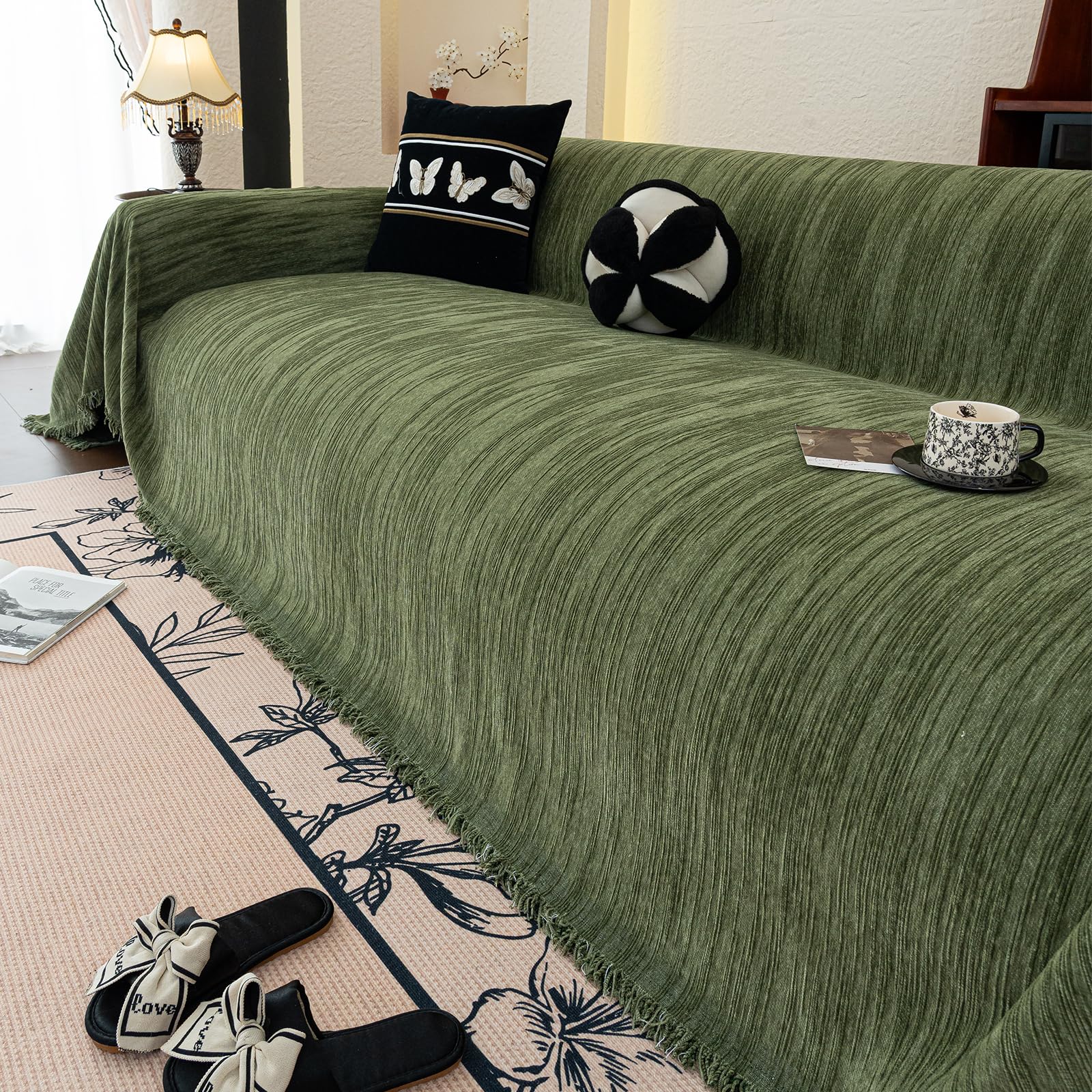 Jarapas para Sofas, 1/2/3/4 Plazas, Plaid Sofa Multifuncional, Protector Sofa Gatos Arañazo, Universal Fundas Sofá Antimanchas, Manta Suave y Cómoda 180 * 360cm-Verde