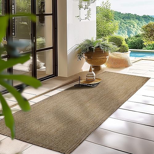 HomebyHome Outdoor-Teppich Flachgewebe Wetterfest Einfarbig Braun Küchenteppich,