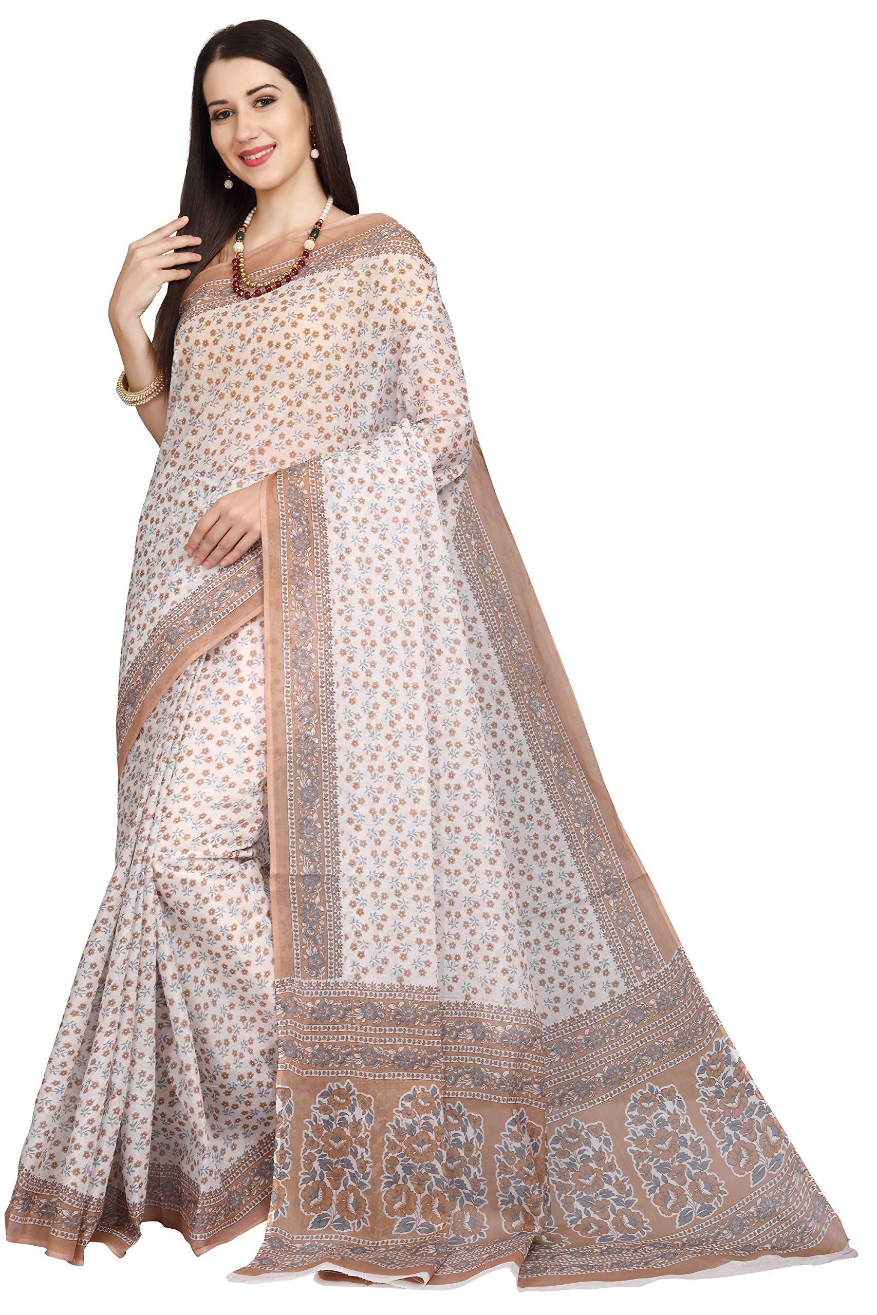 RANI SAAHIBAWomen's Pure Cotton Printed Saree Without Blouse Piece
